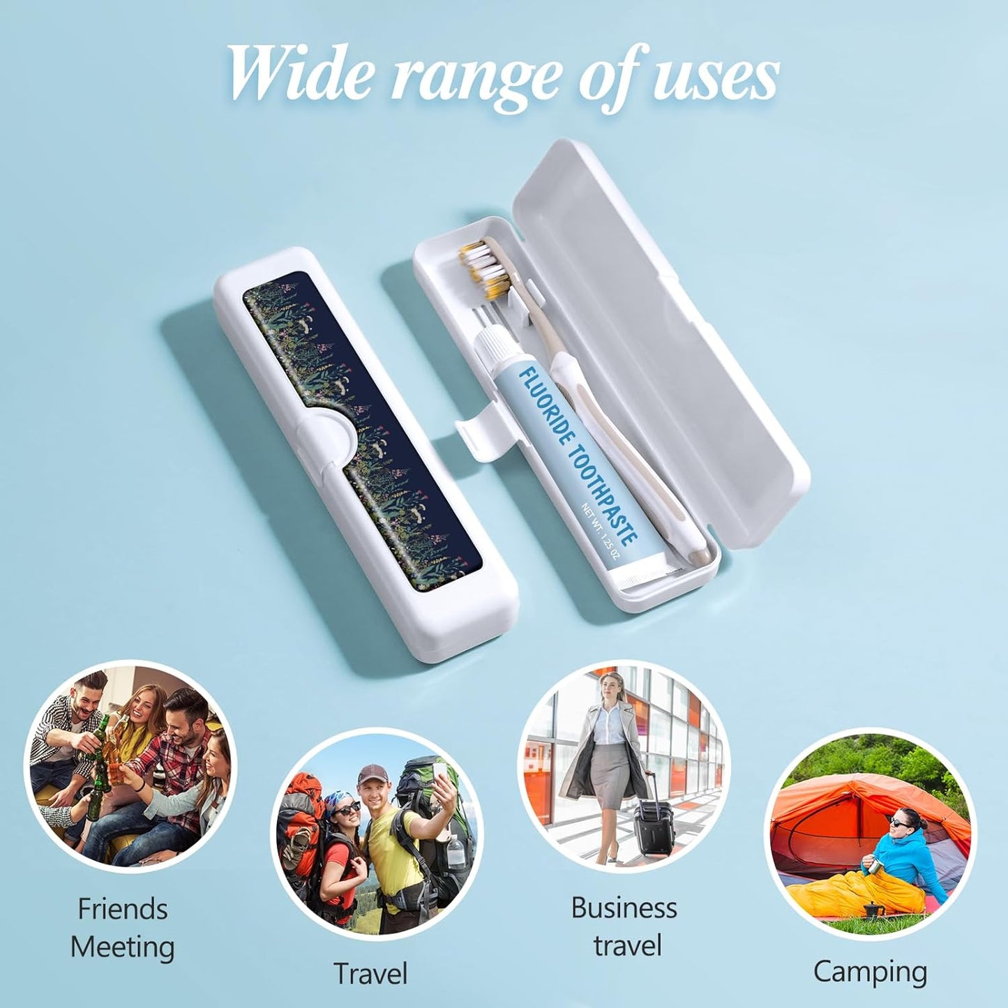 Toothbrush Travel Case - Colorful Pattern, Holder and Covers for Toothbrushes, Includes Tongue Scraper Case