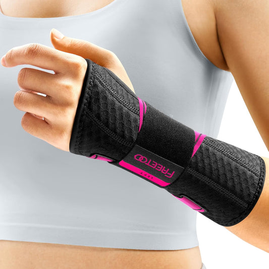 FREETOO Wrist Support Brace Left Hand for Tendonitis, Sprained wrist, Pain Relief Wrist Splint for Carpal Tunnel, Arthritis, Fit Women and Men, Wrist Immobilizer for Sleeping (Left, L/XL, Black/Pink)