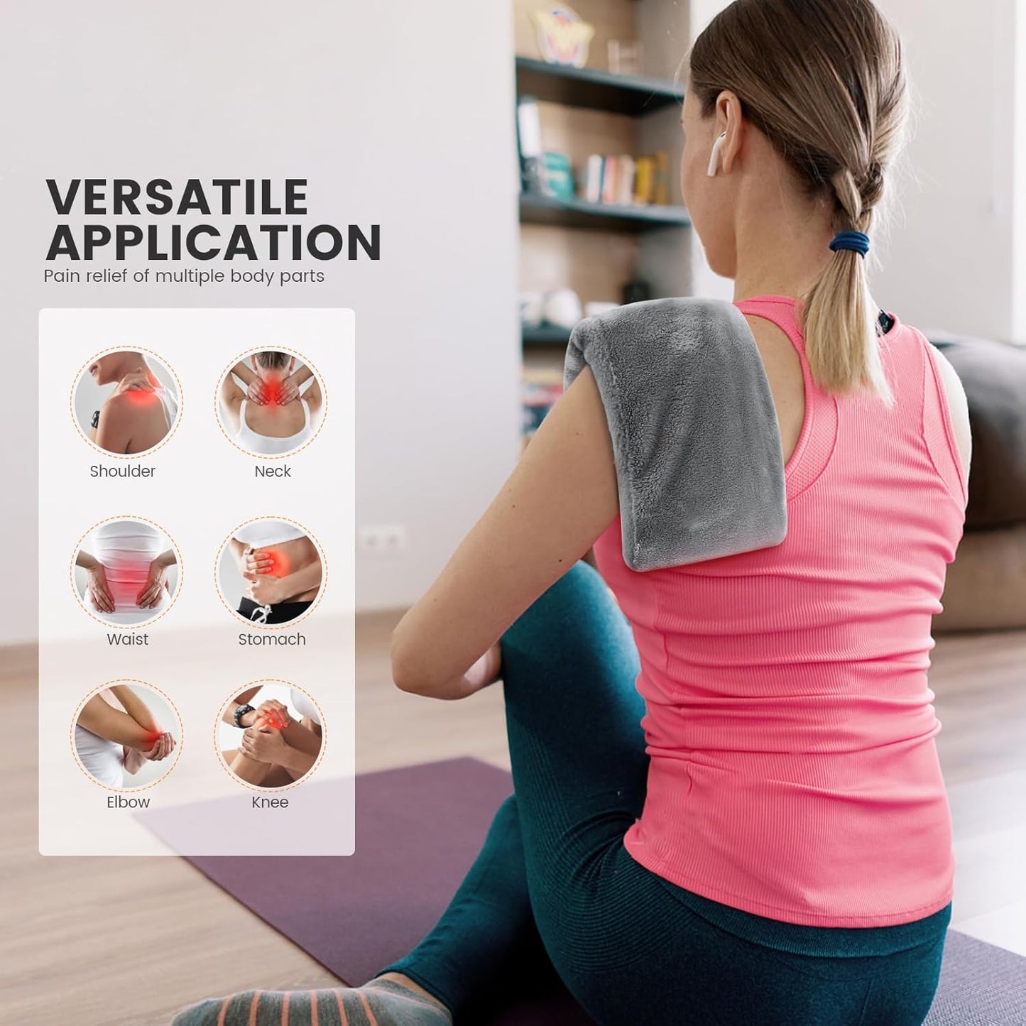 Microwave Heating Pad with Washable Cover, 6.5 X 12“ Microwavable Heating Pads for Neck and Shoulders and Back, Warm Compress for Knee, Muscles, Joints, Wrist, Abdomen (Gray)