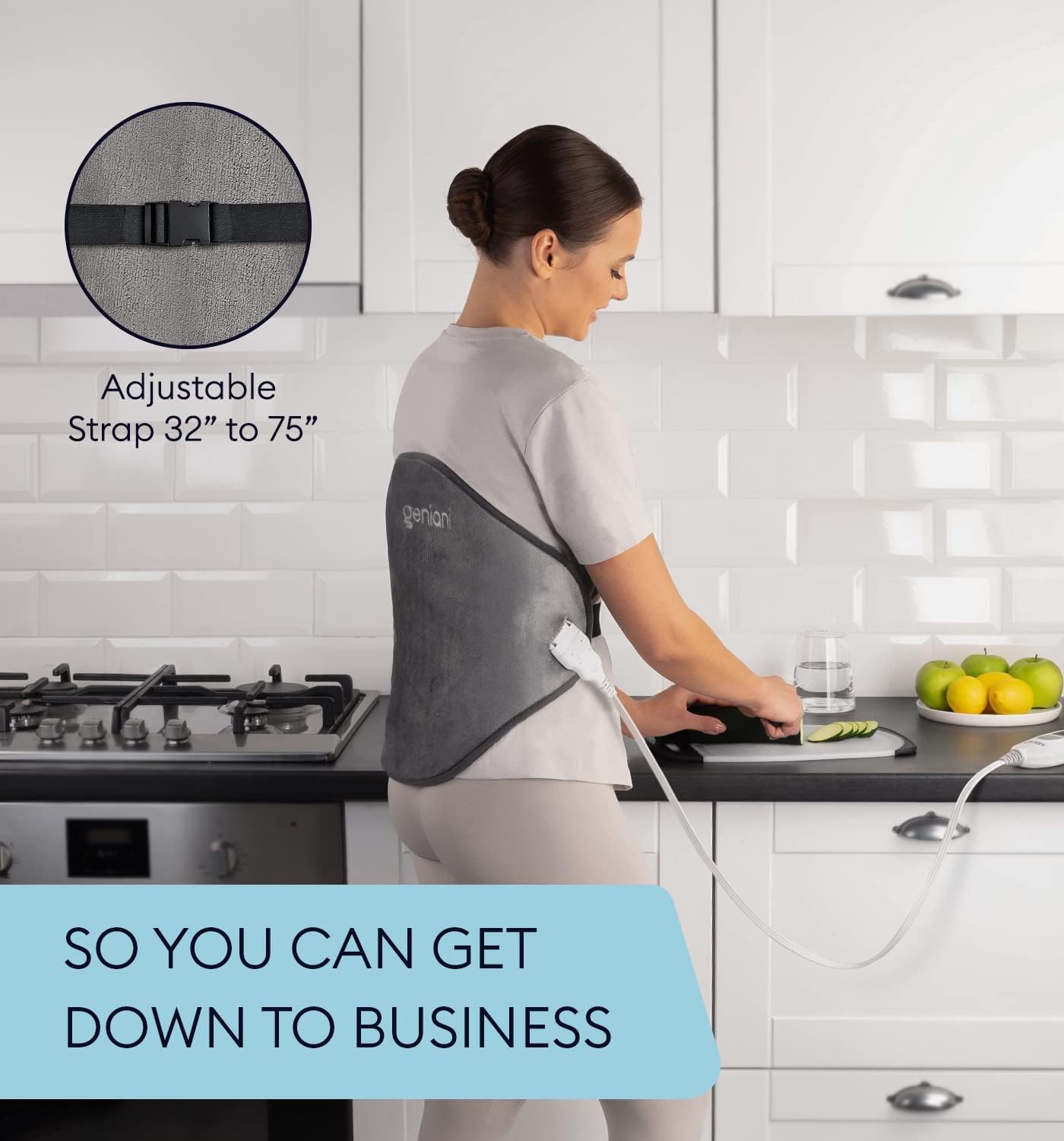 GENIANI Electric Throw - XL Heating Pad for Back and Cramps Relief, 15"x24" Electric Heat Pad with Auto Shut-Off, Adjustable Strap, Soft Fabric, Ideal for Lower Back & Stomach – Gift for Women & Men