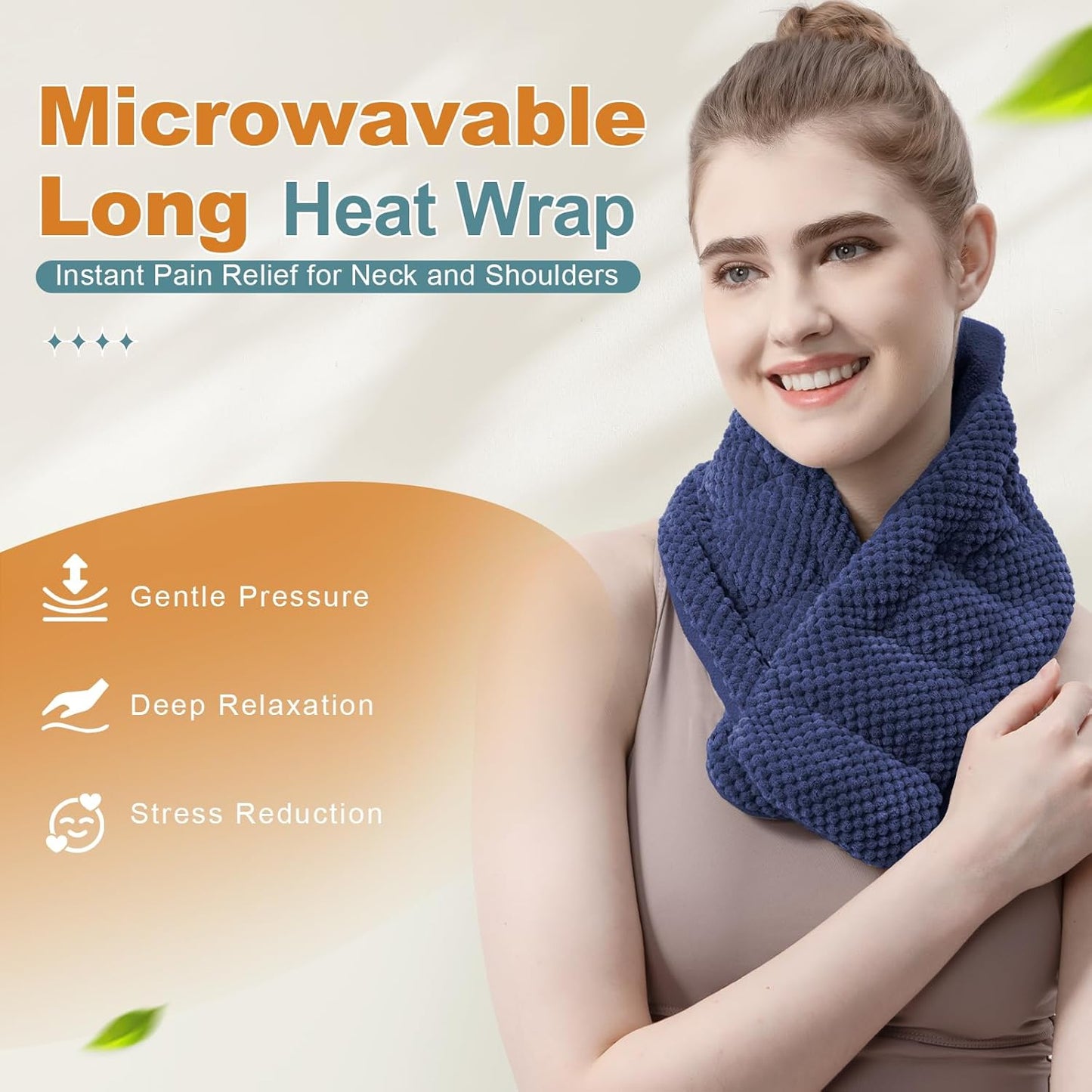 uncn Microwavable Heating Pads for Neck and Shoulders Pain Relief Microwave Heat Pack Versatile Weighted Moist Heated Neck Wrap Reusable Herbal Nature Calming Beanbag Warm Compress 29X7 in 2.4Pounds