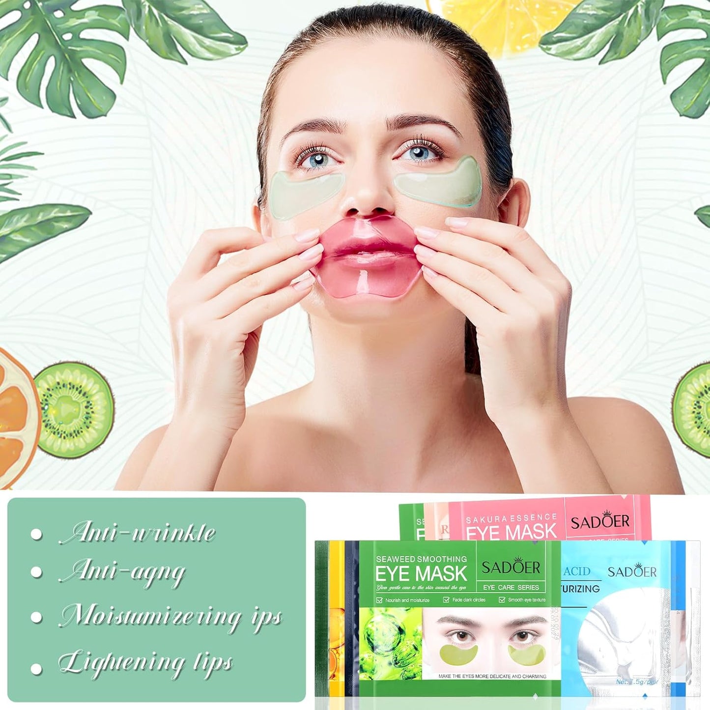 60 Pcs Moisturizing Lip Mask Eye Pads Lip Eyes Care Pads Mask Multi Pack Lip and Under Eye Patches for Puffy Eyes Spa Moisturizing Skincare Eye Lip Treatment (Eye)