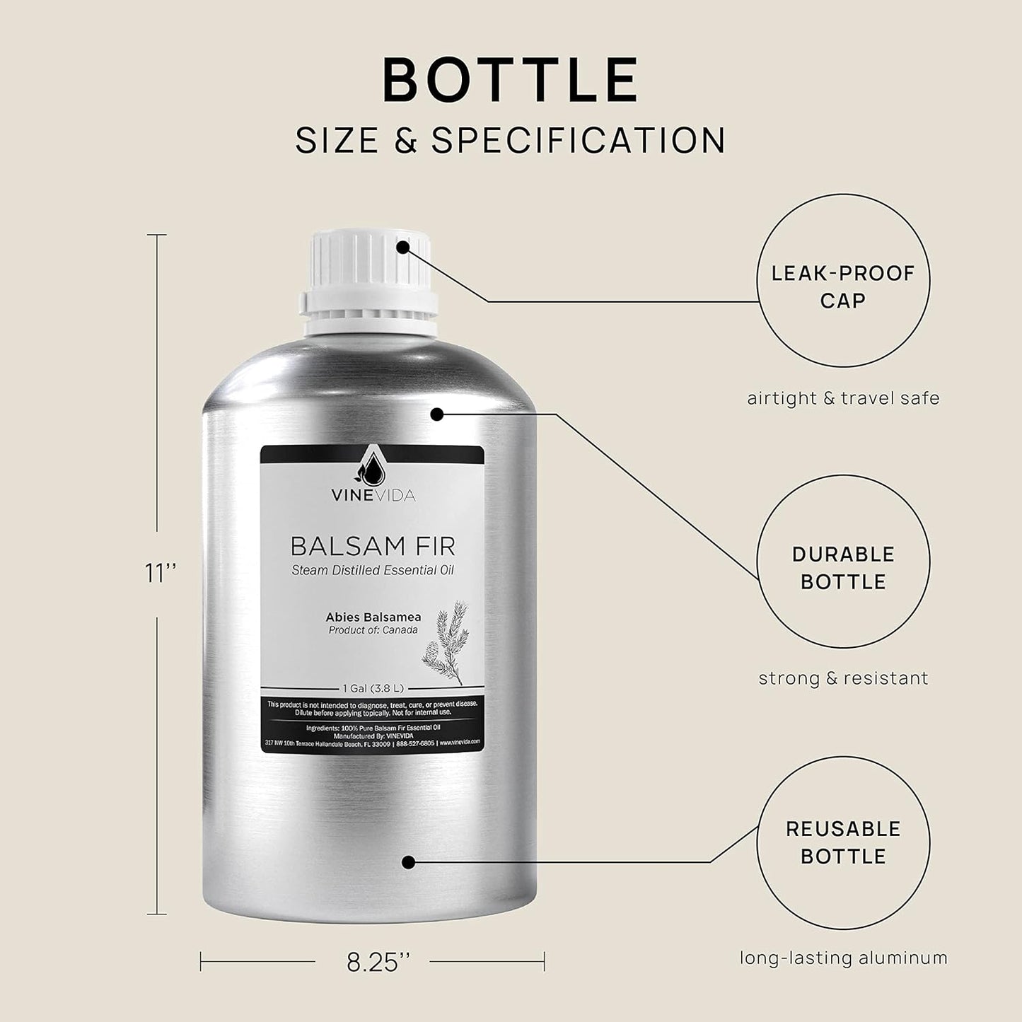 VINEVIDA Balsam Fir Essential Oil - Gallon Balsam Fir Oil Undiluted - Bulk Gallon Essential Oil Soap Making Safe Skin - DIY Candle Scents Candlemaking Scents - 8 lbs Balsam Fir Oil 3948.87 ml