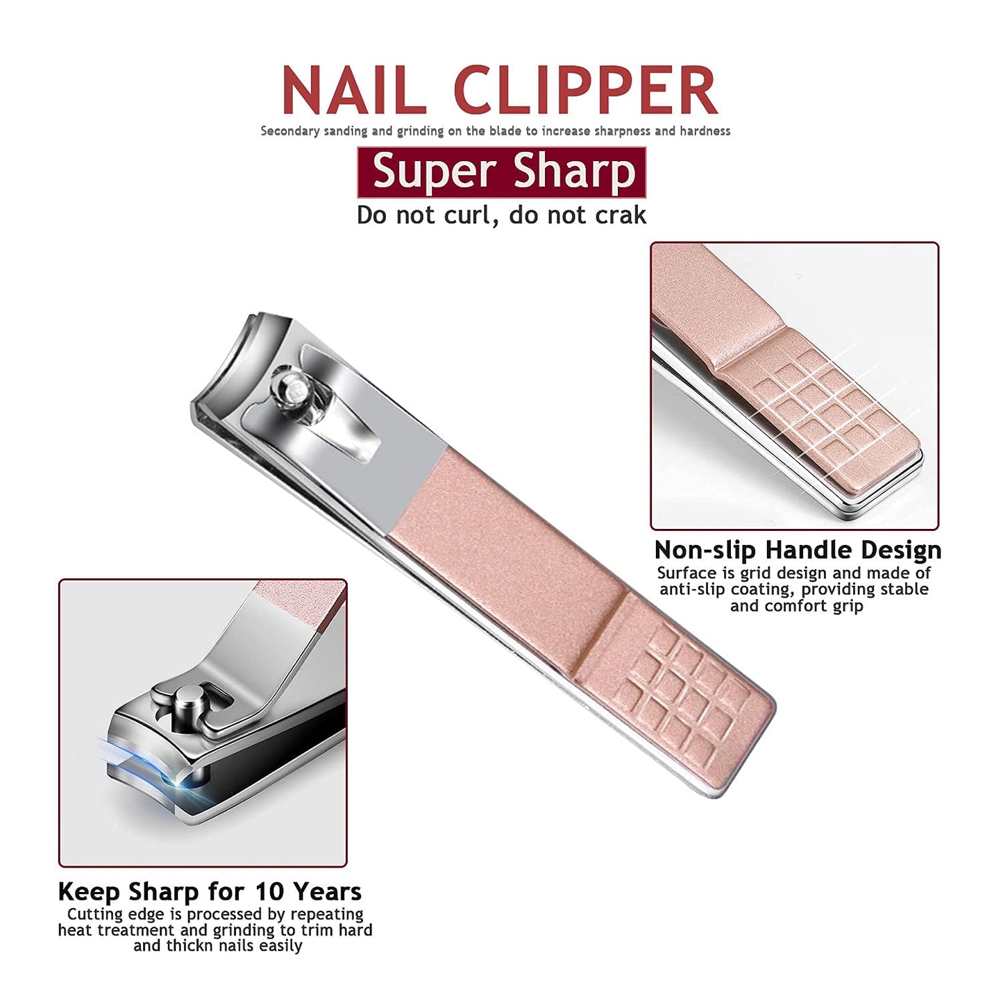Manicure Set Nail Clippers Kit 5 Pieces in 1 Stainless Steel Professional Grooming Nail Care Tools Including Nano Glass Nail Shiner Buffer File Gift for Men Husband Boyfriend Parents Women