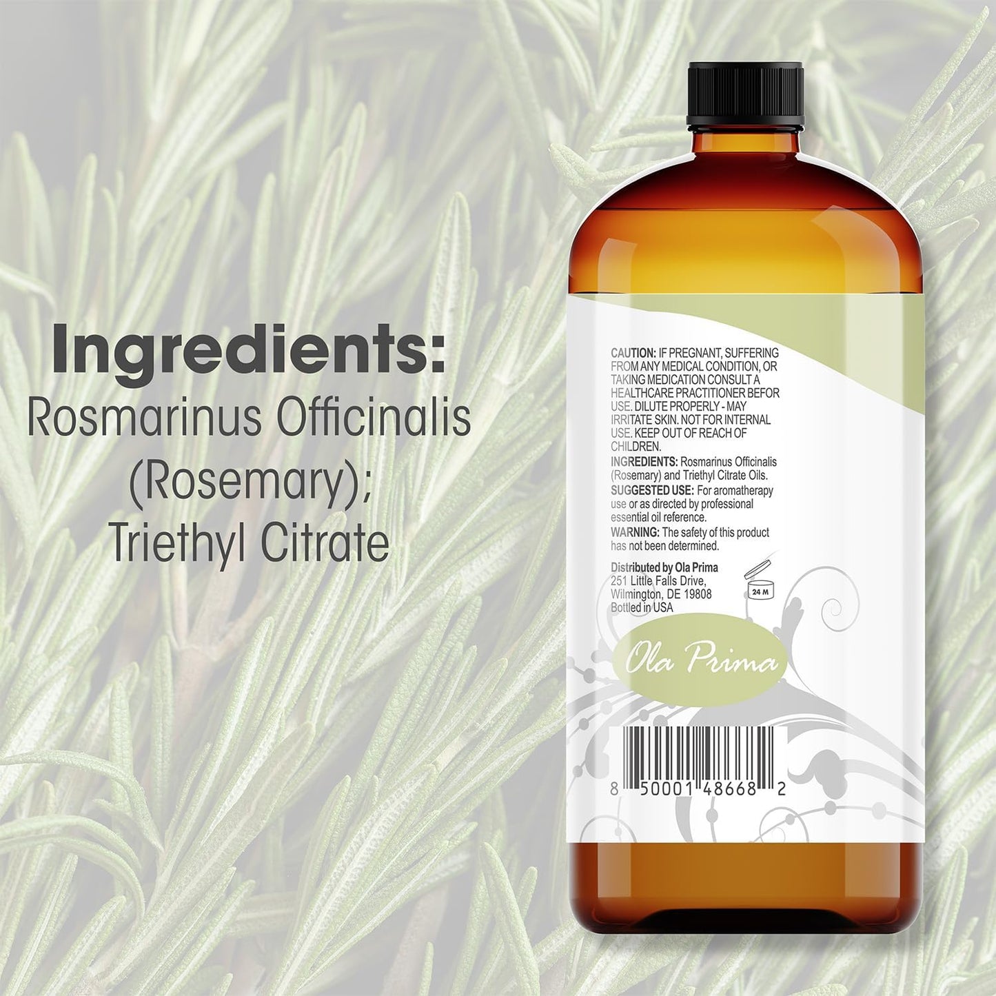 Ola Prima Rosemary Essential Oil (16oz Bulk) for Aromatherapy, Diffuser, Mood Booster – Rosemary Oil for Hair Growth