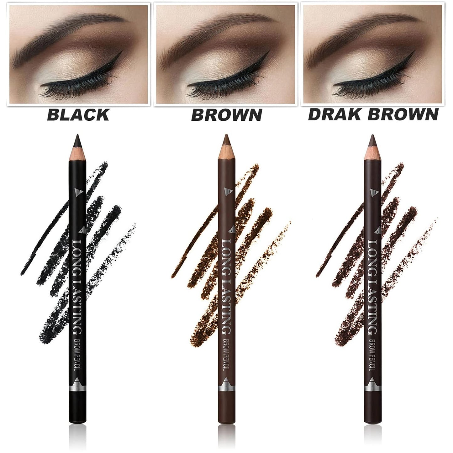 3Colors Eyebrow Pencil Eyeliner Set，Soft Textured Eyebrow Tint Pen，Easy to Color，Long Lasting，Waterproof Eye Brow Pencils for Fills in Sparse Areas and Gaps，Create a Natural Brow Makeup