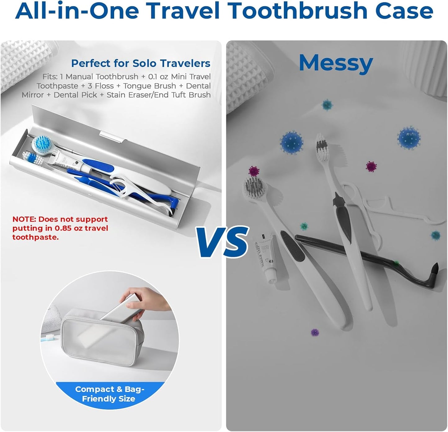2 Pack Wider Aluminum Toothbrush Travel Case, Portable Travel Toothbrush Holder, Durable Manual Toothbrush Box Container for Traveling, Bathroom, Camping, Business Trip