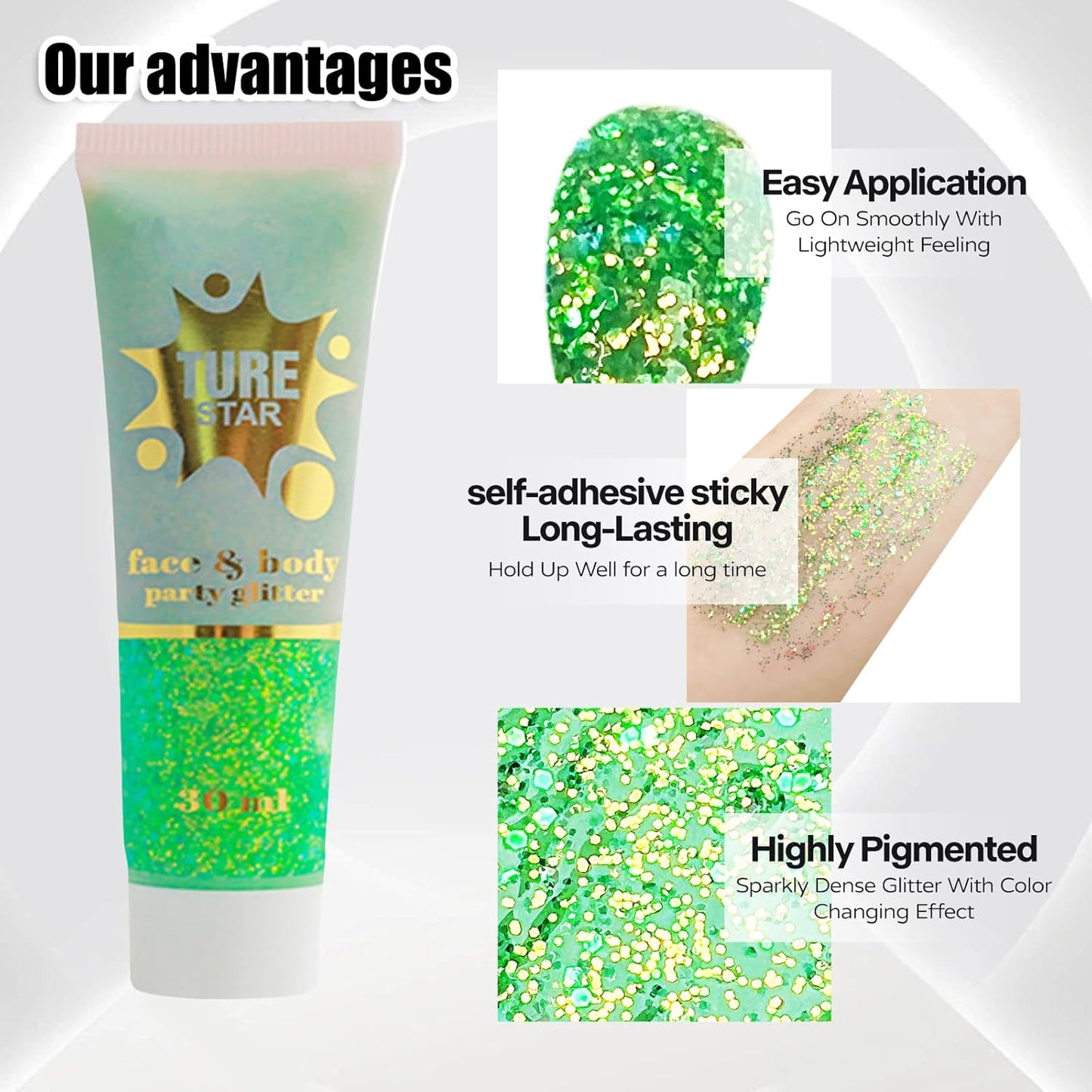 Go Ho Chameleon Green Body Glitter Gel,Color Changing St Patricks Day Face Glitter,Holographic Fine Chunky Sequins Glitters,Reflective Sparkly Festival Rave Accessories