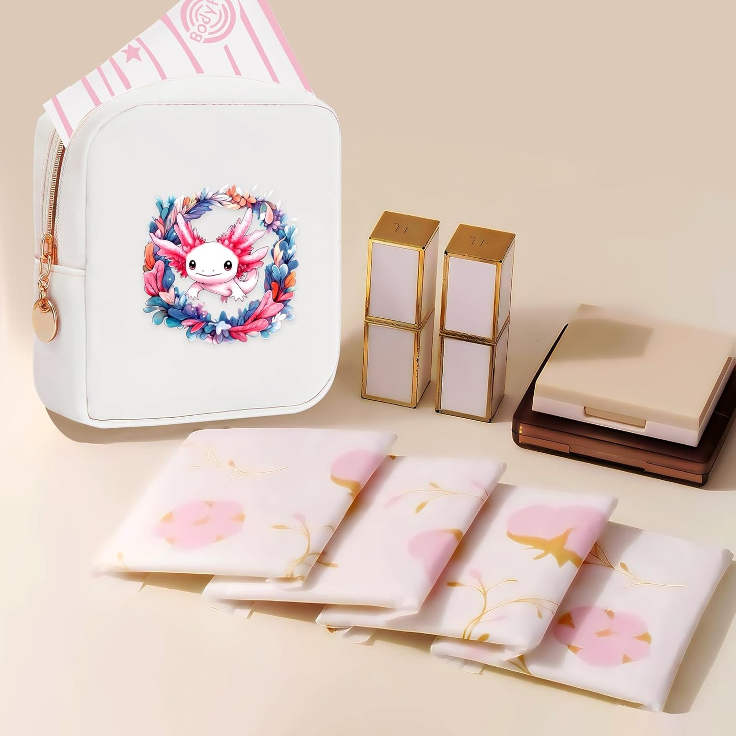 Axolotl Mini Makeup Bag, Axolotl Gift For Women Girls, Cute Portable Zipper Pouch Cosmetic Bag For Teen Girls Kids, Small Storage Bag For Sanitary Pad, Period napkin bag!