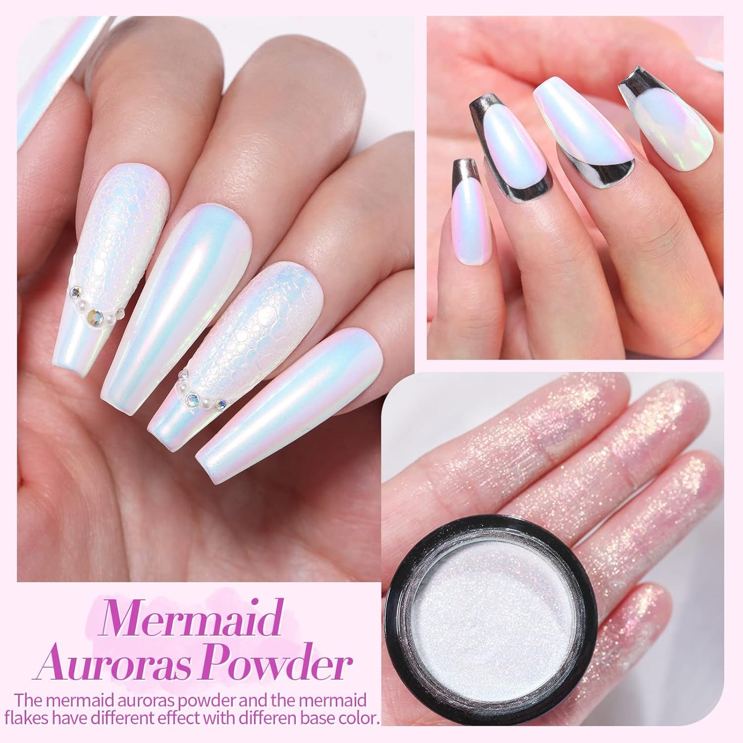 Born Pretty Chrome Powder Metallic Mirror Auroras Mermaid Pearl Pigment Powder Manicure Nail Art Decoration Sets 2 Boxes
