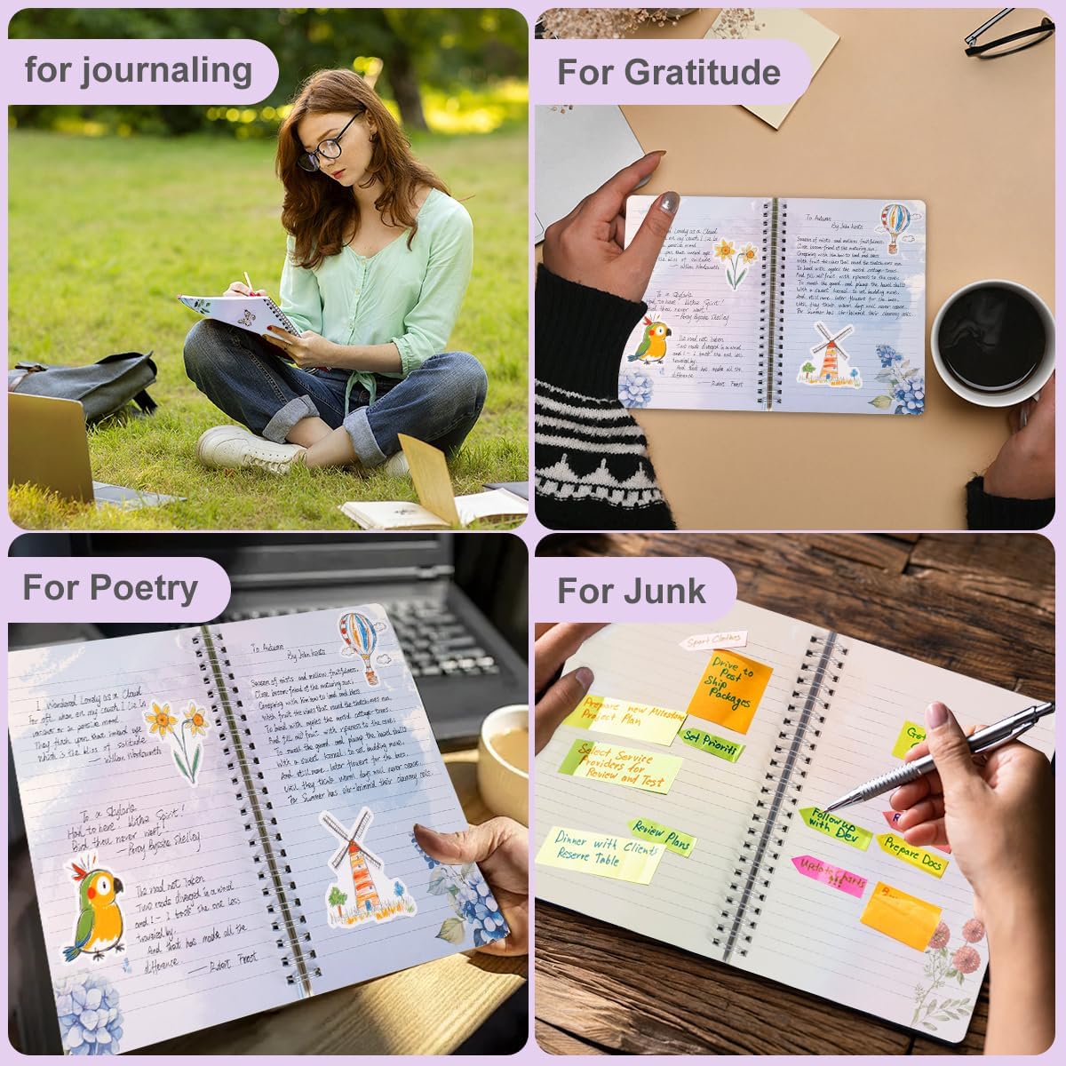 SIIXU Colorful Spiral Notebook - 160 A5 Hard Cover Pages, Floral Design with College Ruled Lines for Creative Journaling, Poetry Writing & Bullet Journaling