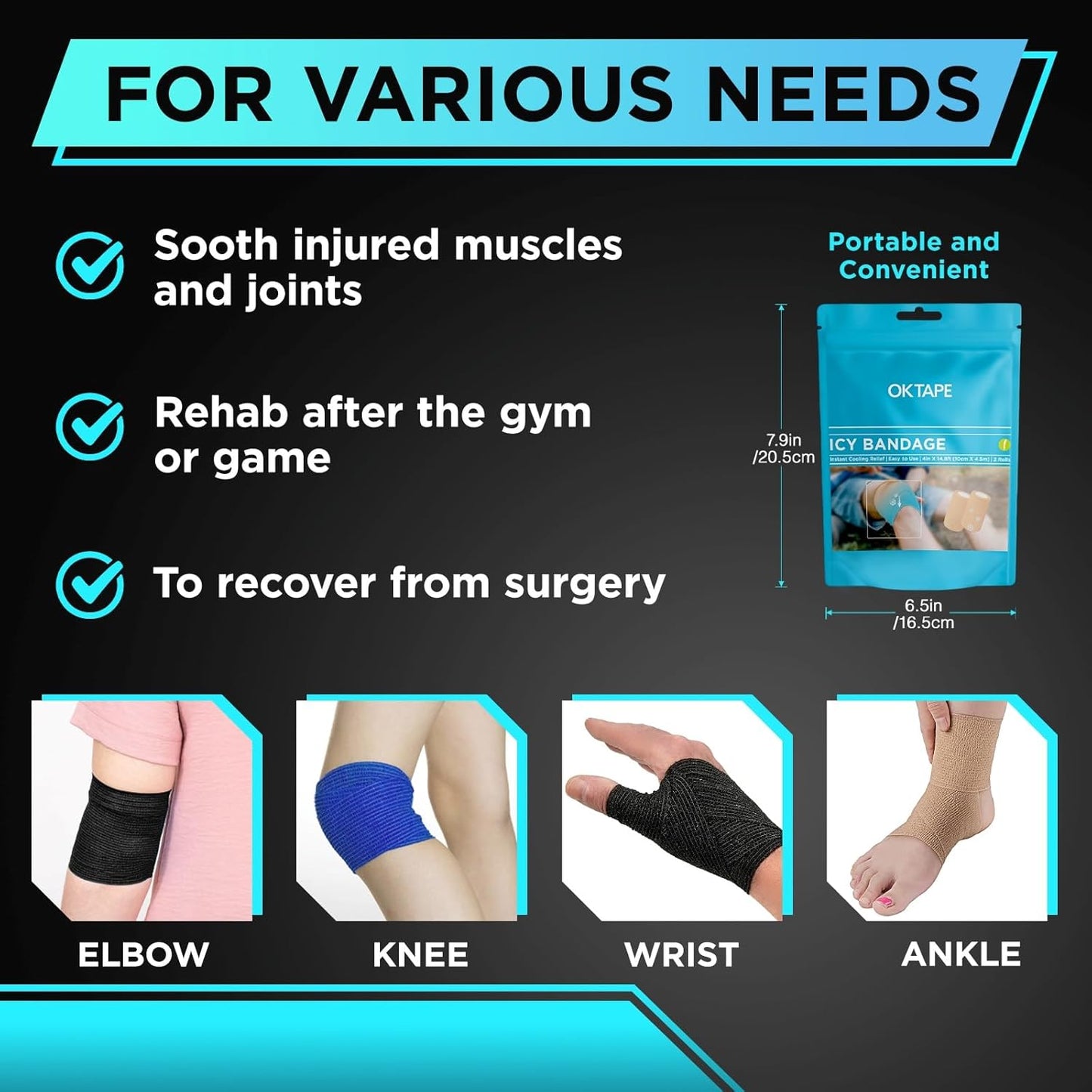 OK TAPE Ice Self Stick Bandage Wrap, Instant Cold Relief for Knee, Ankle, Wrist, Cold Compress Elastic Athletic Tape for Sports Injuries, No Refrigeration Needed, 4 Inch x 15 Feet, 2 Rolls, Beige