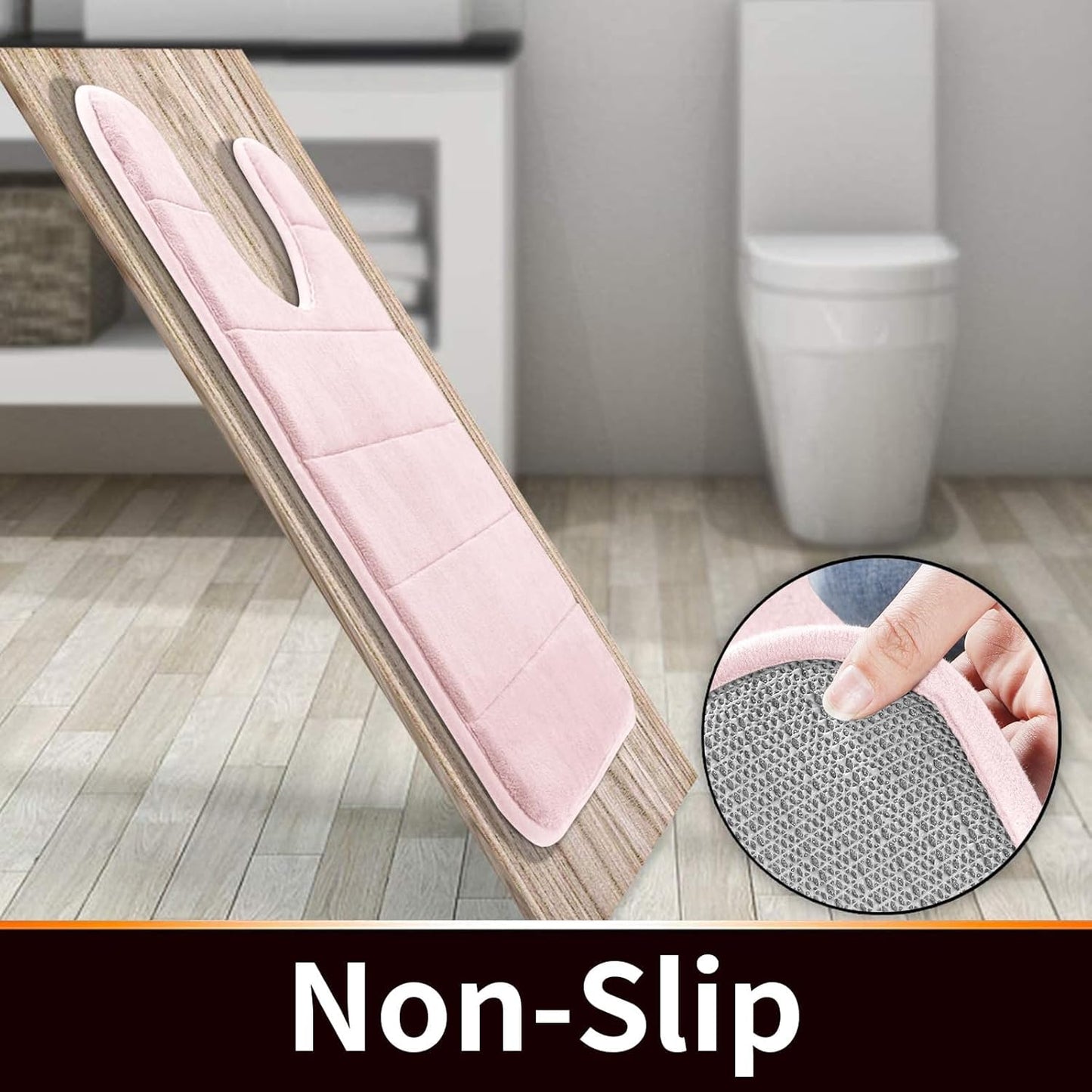 Yimobra Memory Foam Toilet Bath Mat U-Shaped, Soft and Comfortable, Super Water Absorption, Non-Slip, Thick, Machine Wash and Easier to Dry for Bathroom Commode Contour Rug, 24 X 24 Inches, Pink