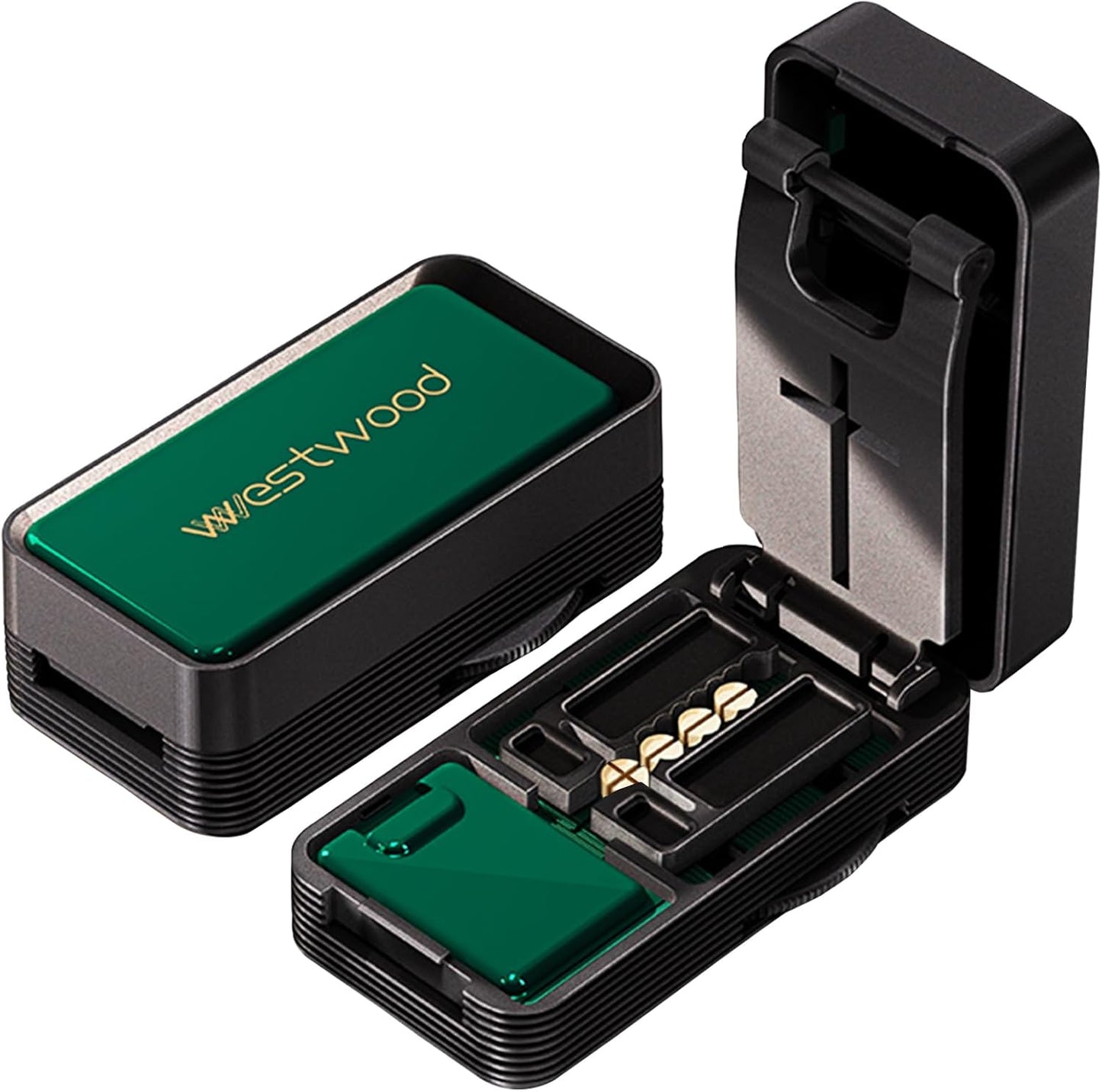 Pill Cutter - 1/4 & 1/2 Pill Splitter for Small Tiny Large Pills Professional | Hidden Blade & Sealed Storage | Adjustable & Cuts Multiple Tablets | Includes Cleaning Brush (Green)