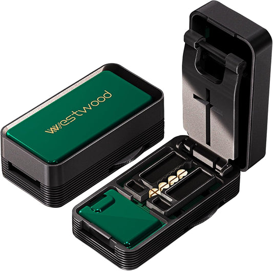 Pill Cutter - 1/4 & 1/2 Pill Splitter for Small Tiny Large Pills Professional | Hidden Blade & Sealed Storage | Adjustable & Cuts Multiple Tablets | Includes Cleaning Brush (Green)