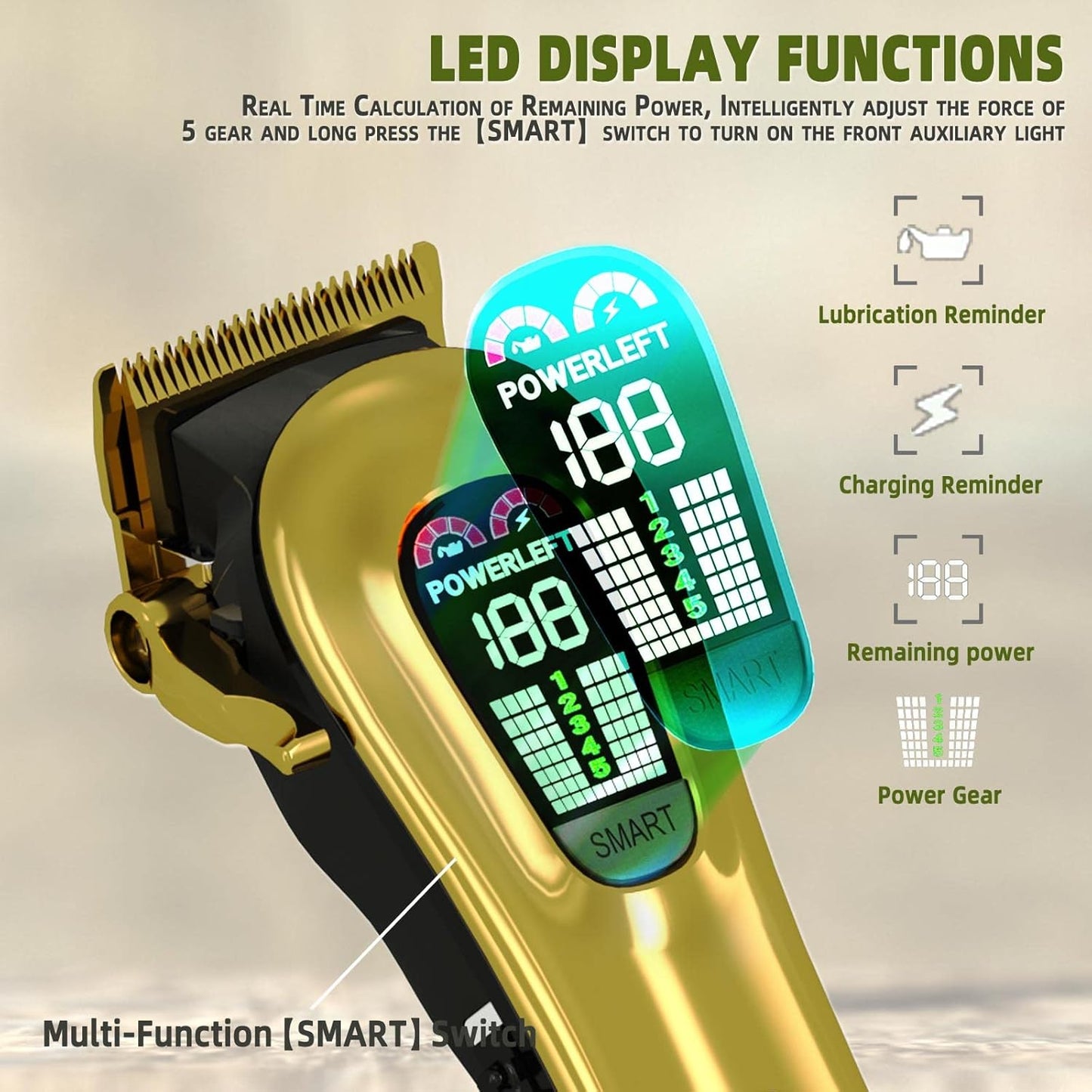 Hair Clippers for Men Professional Hair Trimmer for Men Cordless&Corded Barber Clippers for Hair Cutting & Grooming.Rechargeable Hair Trimmer Kit for Household (Golden)