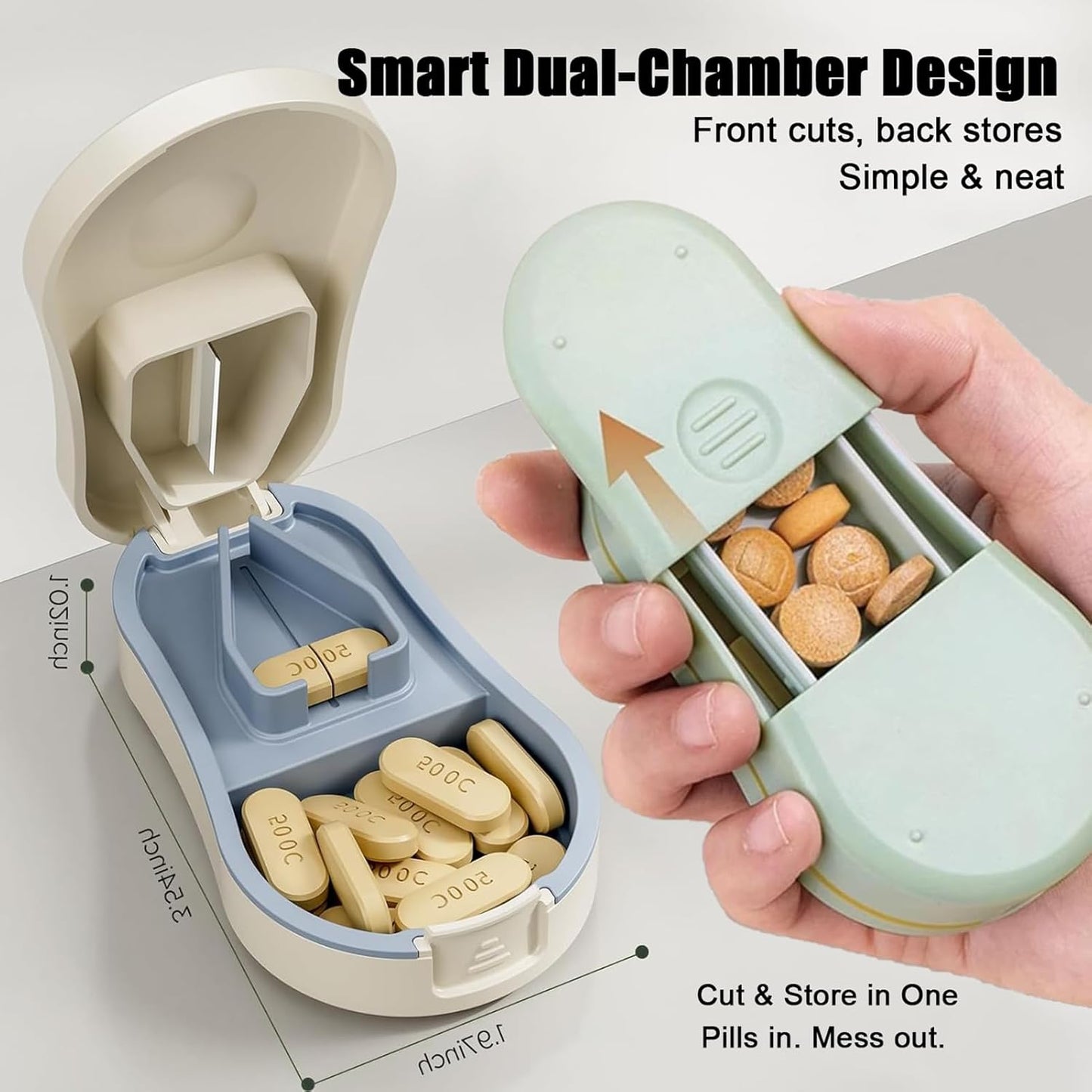 Pill Cutter Splitter for Small and Tiny Pills - Tablet Cutter with Centering Device, V-Slot, Storage and Cleaning Brush - Medicine Slicer for Accurate Cuts (White)