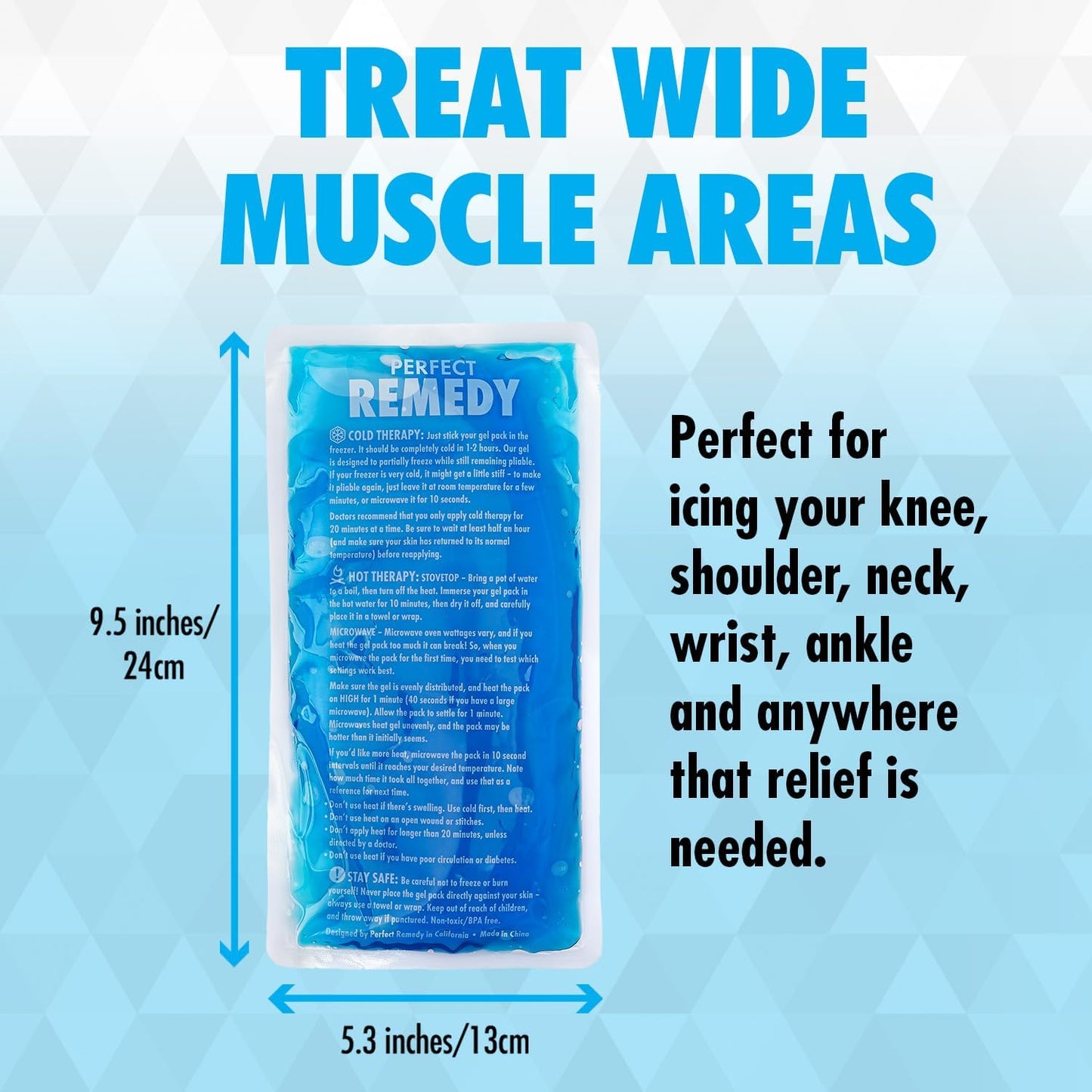 Perfect Remedy Gel Ice Pack - Hot & Cold Compress, Reusable Injury Ice Pack for Knee, Shoulder, Back, Neck, Hip, Ankle, Wrist, Foot Pain Relief & Injury Recovery Soft Gel for Muscle Strain (Blue, Reg)
