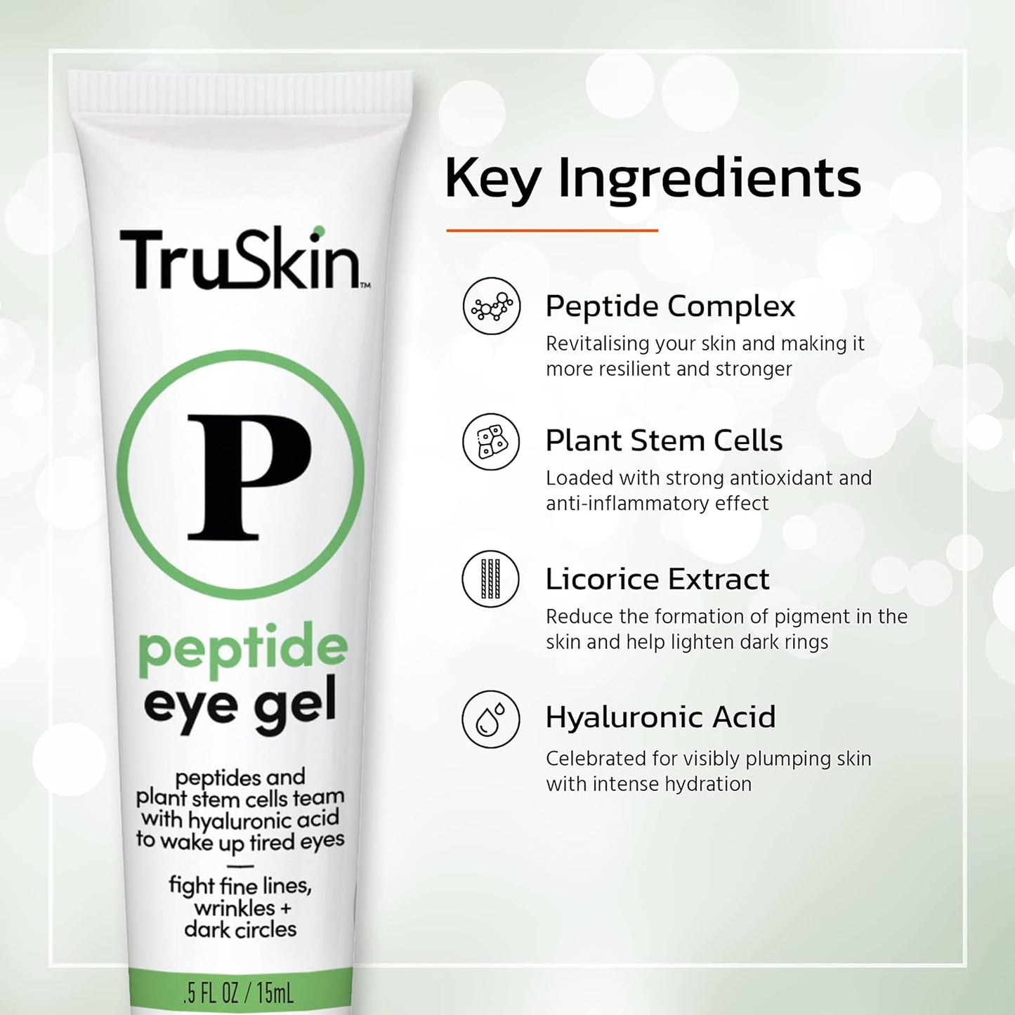 TruSkin Peptide Eye Gel – Minimize Lines & Brighten Eye Area – Dark Circles Under Eye Care with Peptides, Plant Stem Cells, Hyaluronic Acid, 0.5 fl oz