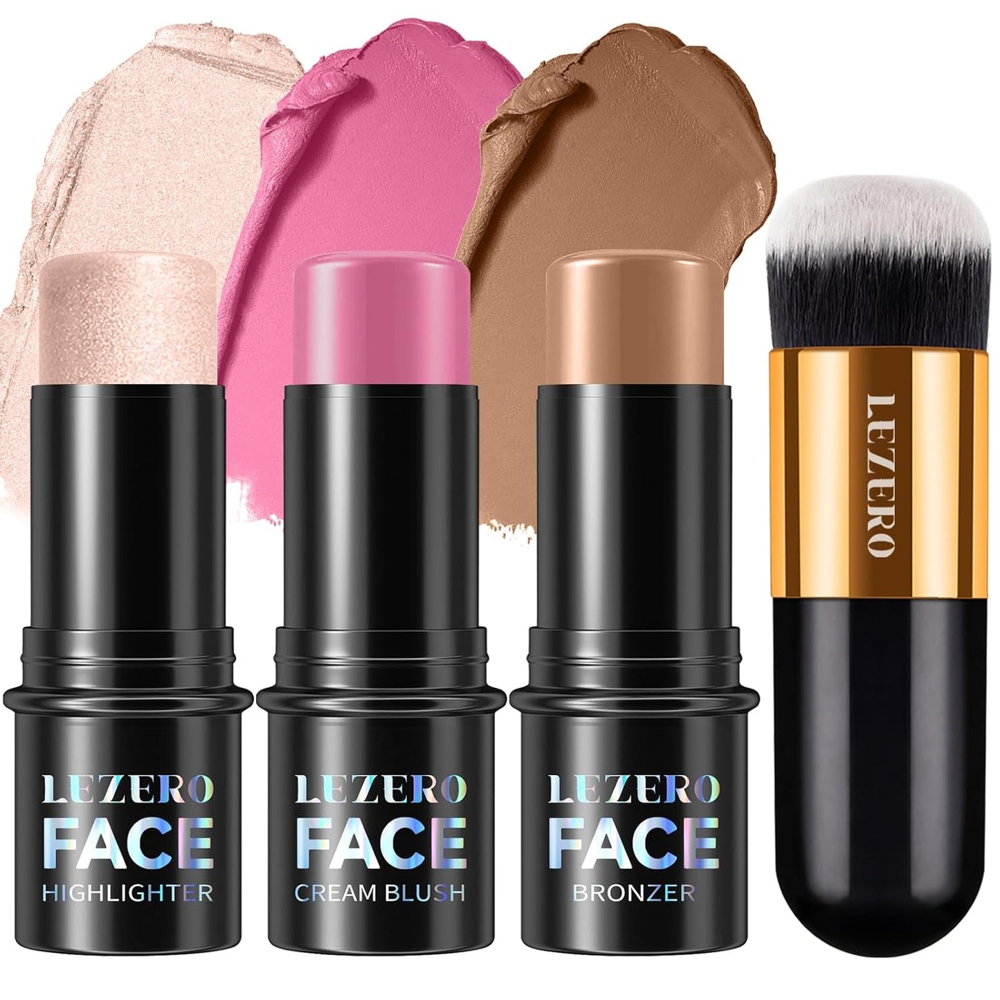 Lezero 3Pcs Contour Stick Makeup Kit, Shades with Highlighter, Blush and Bronzer Stick for Sculpt the Face and All Skin Type, Long Lasting, Smooth, Dewy & Matte Finish, #1 LIGHT FAIR