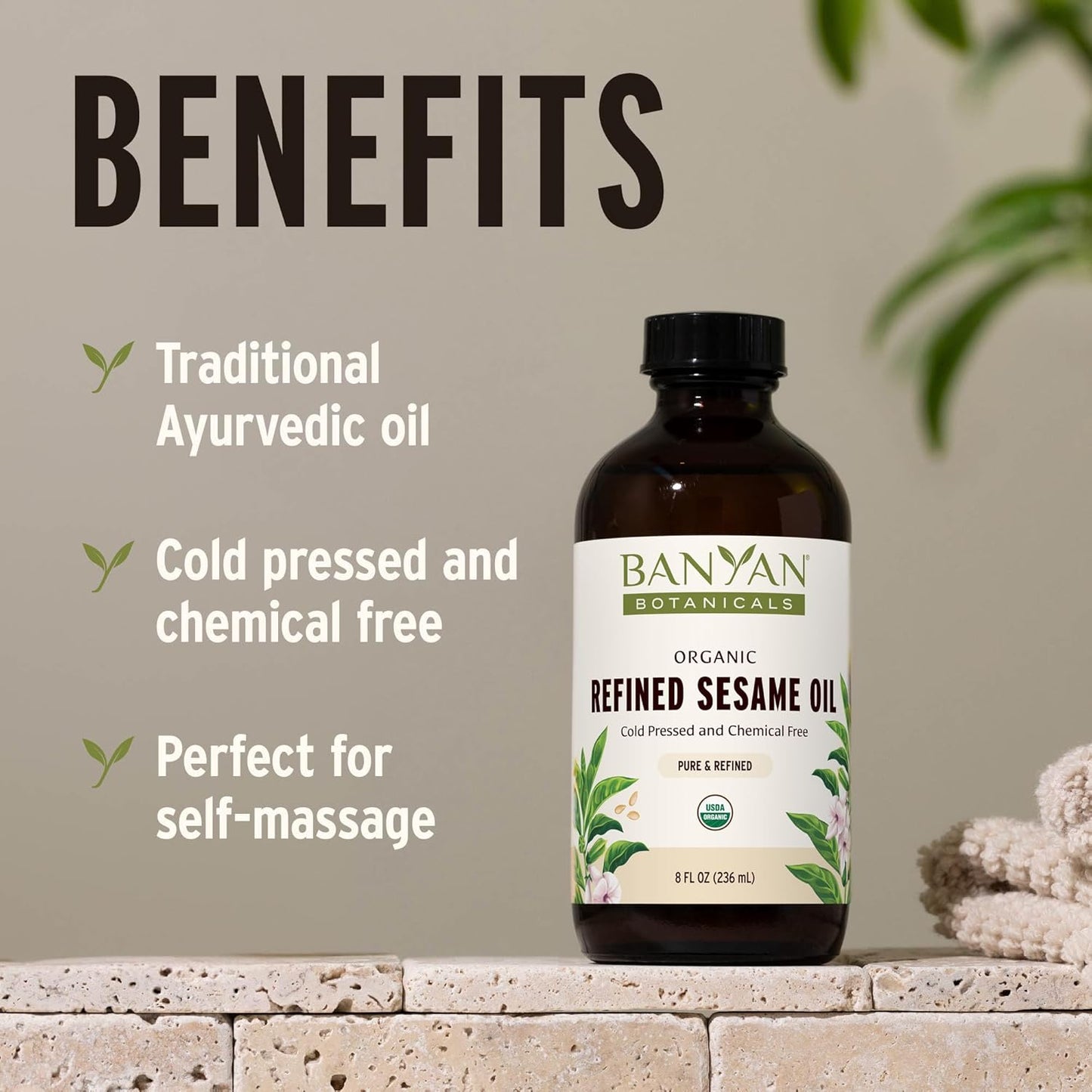 Banyan Botanicals Sesame Oil – Organic & Refined Sesame Oil for Skin, Body, Hair & More – Multiple Sizes – 16 oz – Non GMO Sustainably Sourced Vegan