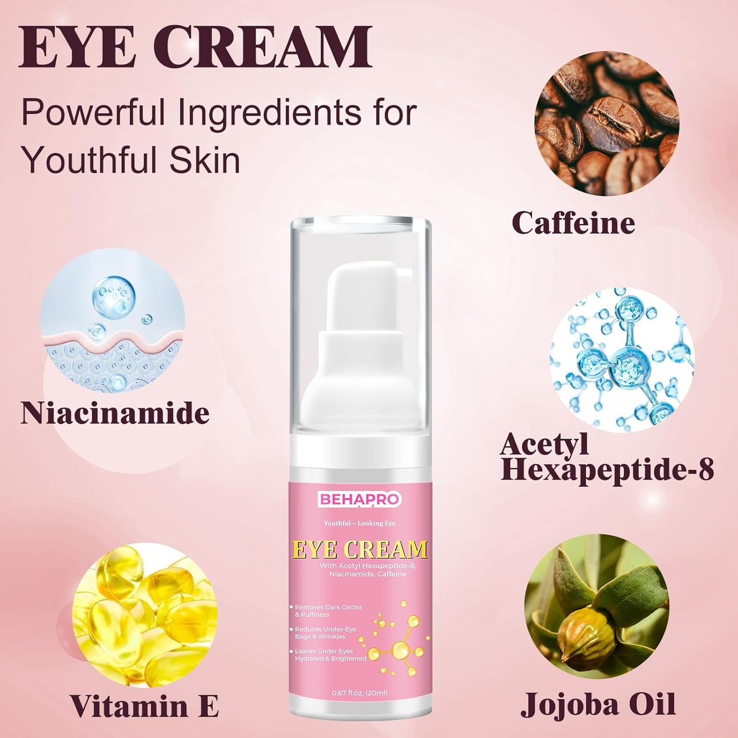 Caffeine Eye Cream,Dark Circles Under Eye Treatment For Puffiness And Bags Under Eyes Wrinkles Dark Circles w/Eye Serum & Eye Roller,Eye Cream Eye Care,Eye Bag Remover Puffy Eyes Treatment Products