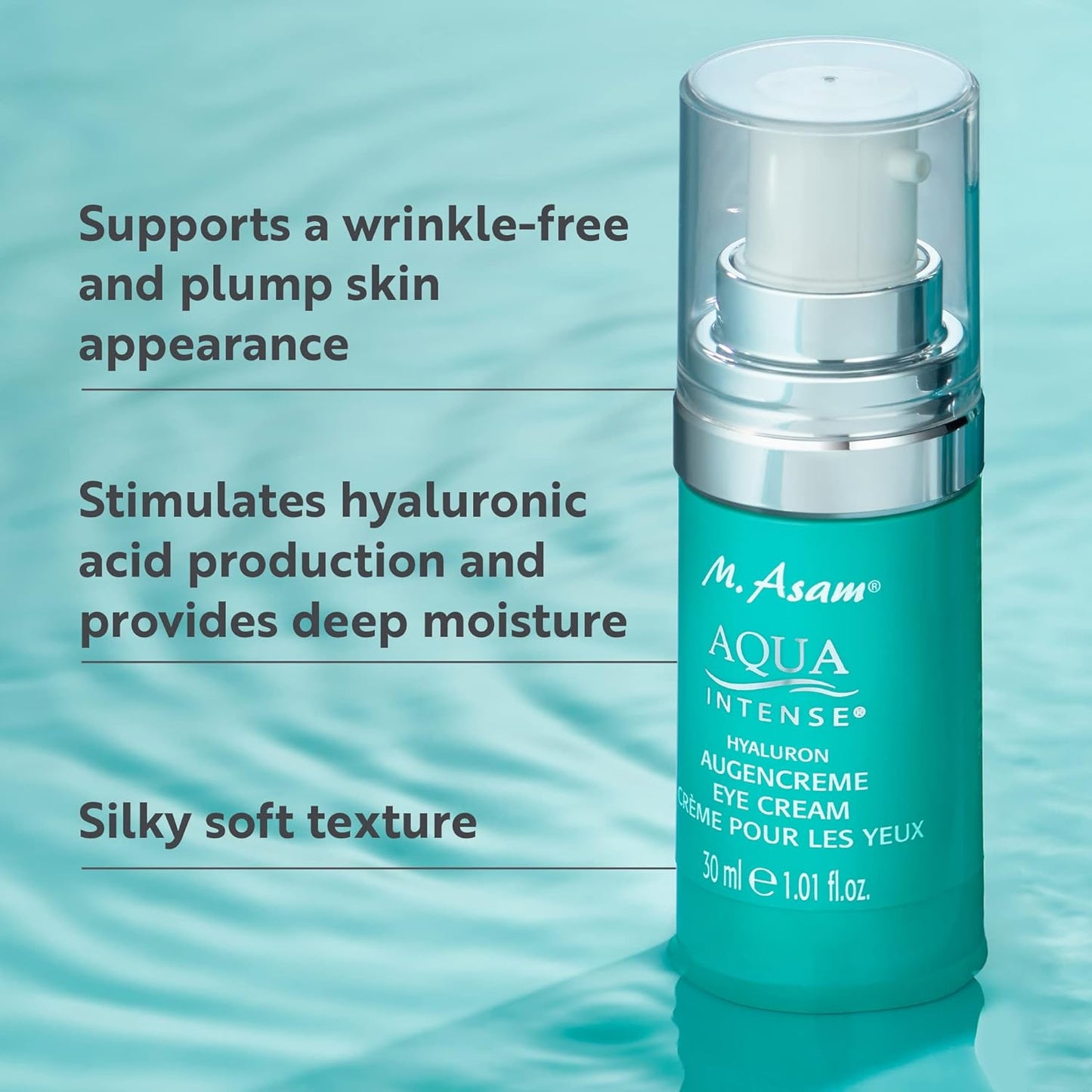 M. Asam Aqua Intense Eye Cream – Gentle Yet Effective Under Eye Cream with Hyaluronic Acid, targets fine lines & wrinkles, cushioning & smoothing effect, for all skin types, 1.01 Fl Oz
