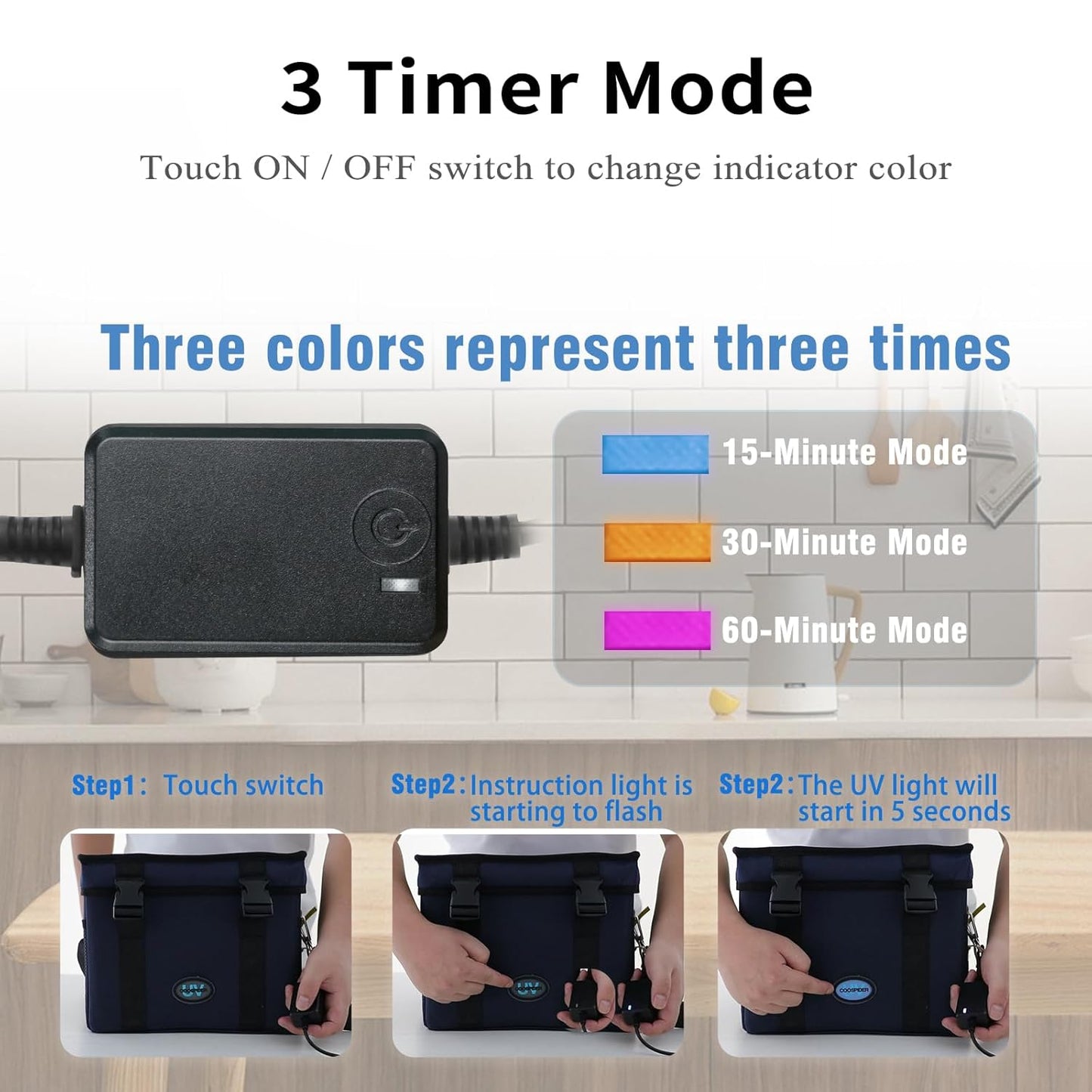 UV Light Sanitizer Box, Portable Foldable Cleaner and Sanitizing Machine with 3-level Timer, UV Cleaner Bag for Toys, Key, Towel, Mask Cleaning Machine USB & Wall Plug-in Charging Blue 12L Ozone-Free