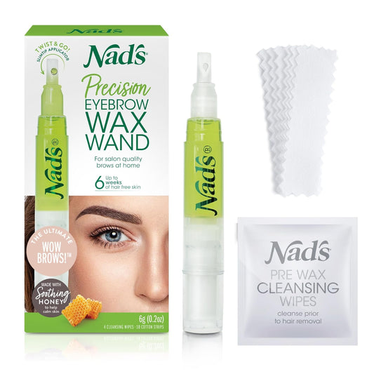 Nad's Eyebrow Shaper Wax Kit Eyebrow Facial Hair Removal Delicate Areas Cotton Strips, Cleansing Wipes, 0.2 Ounce (Pack of 1)