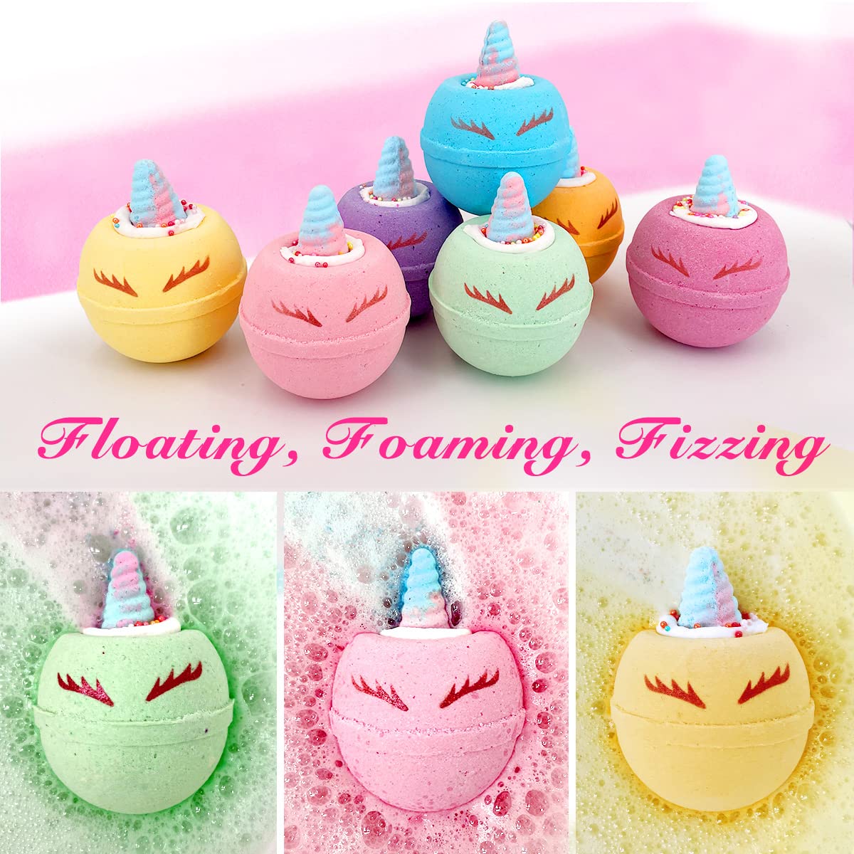 Unicorn Bath Bombs for Kids, 9 Large Kids Bath Bombs with Squishy Toys Inside, Magic Unicorn Bath Bombs with Surprise Inside for Girls…