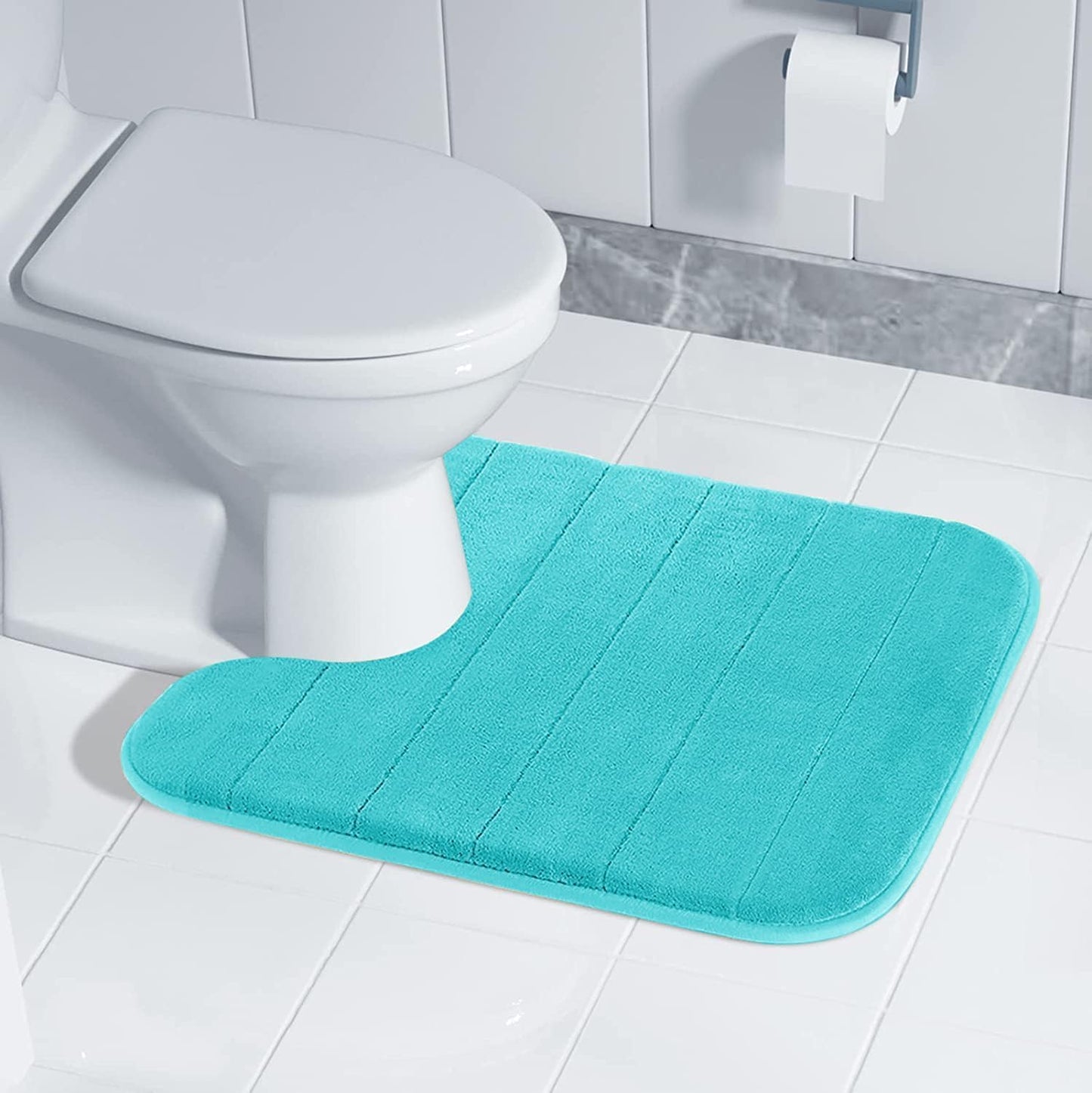 Yimobra Memory Foam Toilet Bath Mat U-Shaped, Soft and Comfortable, Super Water Absorption, Non-Slip, Thick, Machine Wash and Easier to Dry for Bathroom Commode Contour Rug, 24 X 20 Inches, Lake Blue