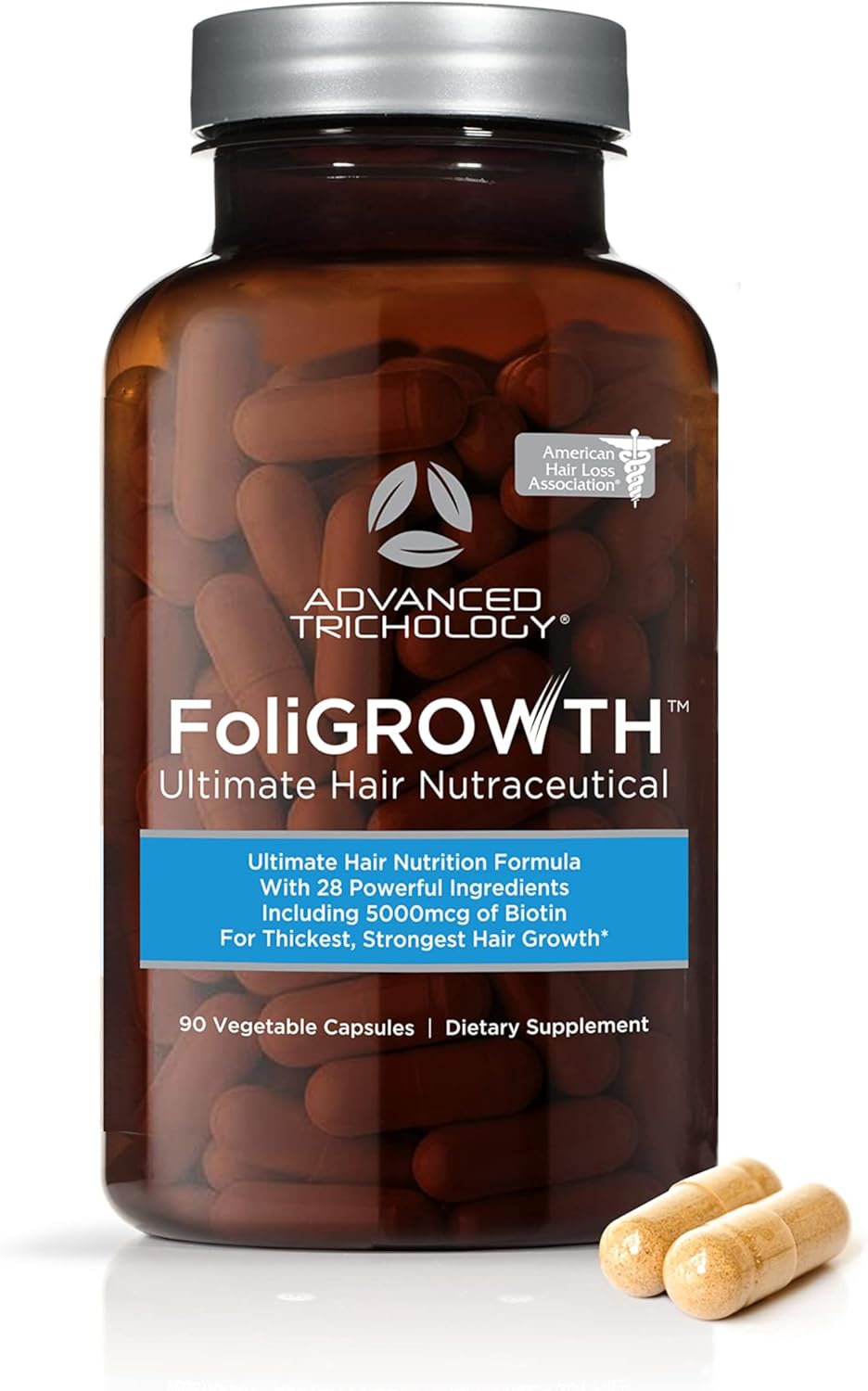 Advanced Trichology FoliGROWTH™ Hair Growth Supplement for Thicker Fuller Hair | Approved* by the American Hair Loss Association | Revitalize Thinning Hair - 90 Count (Pack of 1)