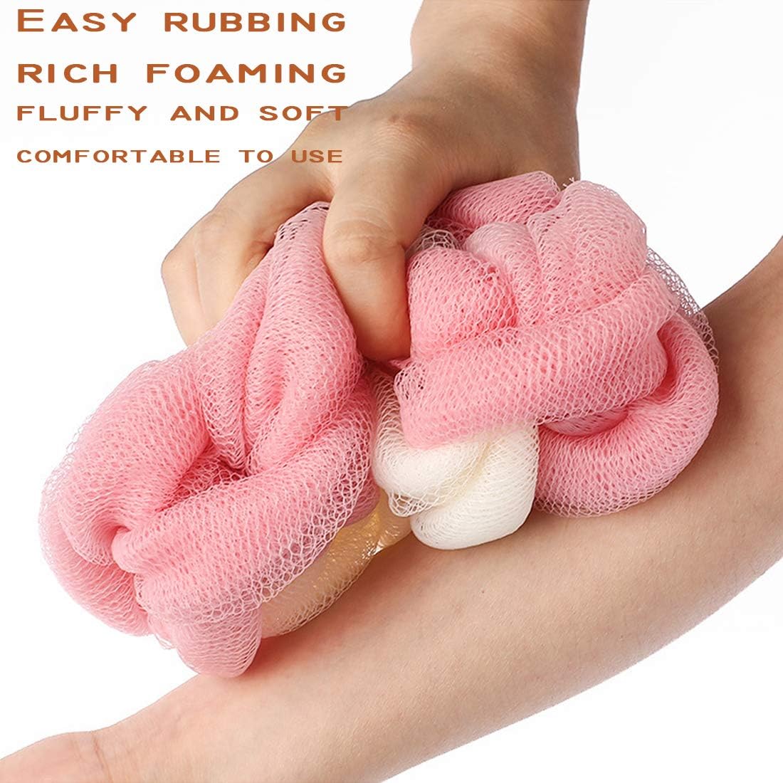 AARainbow 4 Packs Long Stretch Back Sponge with Rope Handles Back Scrubber Bath Shower Mesh Sponge Exfoliating Body Scrub Stretch Braided Loofah for Men and Women (B-1 Grey+1 Green+1 Pink+1 Coffee)