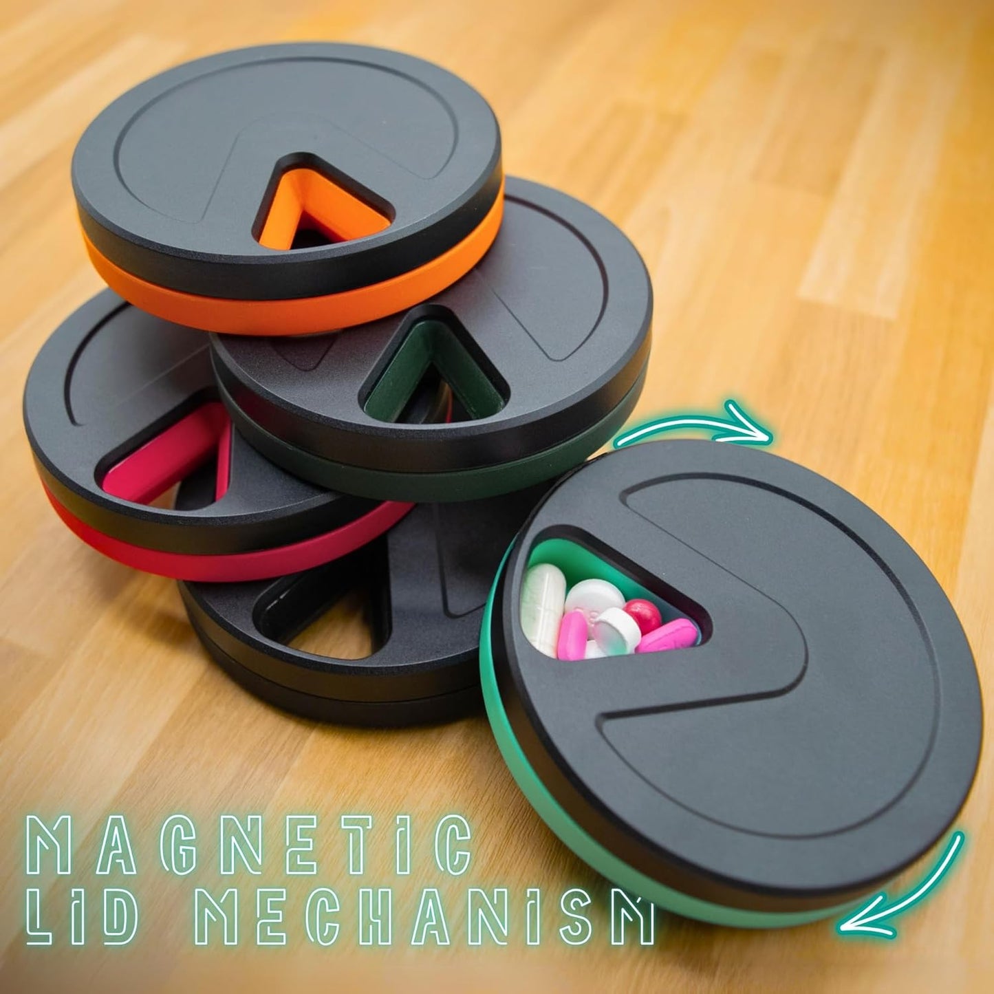 Travel RX Pill Case by Type Two Labs – Weekly 7 Day Pill Box, Compact Magnetic Pill Organizer for Purses or Pockets, Rugged Daily Caddy Holds Vitamins, Supplements, Medication. (Vivid Magenta)