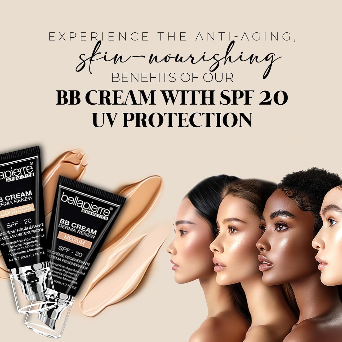 Bellapierre BB Cream SPF 20 – Mineral Sunscreen & Liquid Foundation, Lightweight Face Moisturizer with Buildable Coverage, Matte Finish, Non-Toxic, Paraben-Free, Cruelty-Free – 1.7 oz - Light