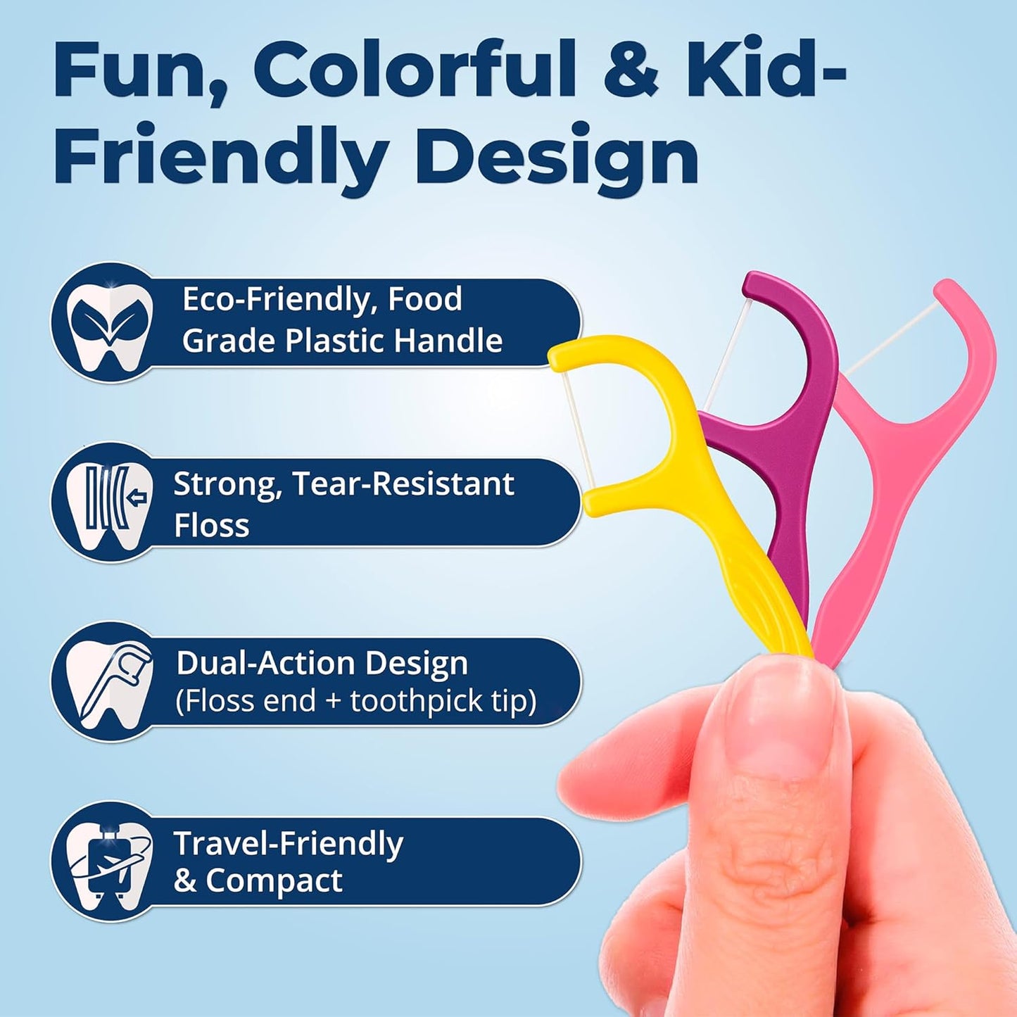 Flavored Floss Picks, 300 Count, Dental Floss Picks for Teeth with Fun Fruit Flavors, Flosser Picks for Adults and Children, | Strawberry, Lemon & Raspberry Flavor