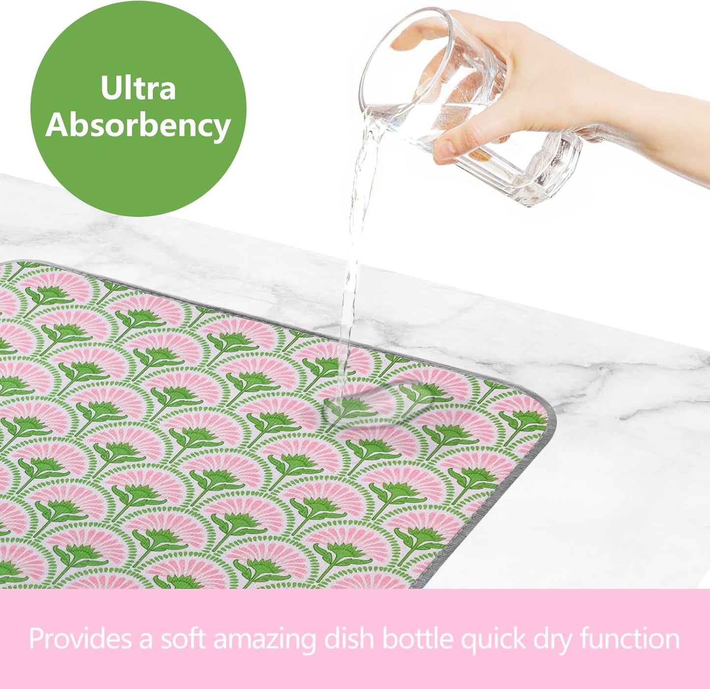 SHIYUE Dish Drying Mat for Kitchen Counter Super Absorbent Spring Kitchen Decor Microfiber Drying Matainers Rack Fast Pad Dish Drainer Mats(Bohe Flower,18''x24'')