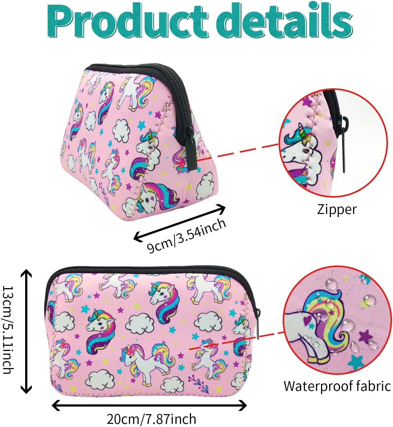 Cosmetic Bag Waterproof Neoprene Zipper Pouch Travel Portable Toiletry Makeup Bags Organizer Case for Women and Girls