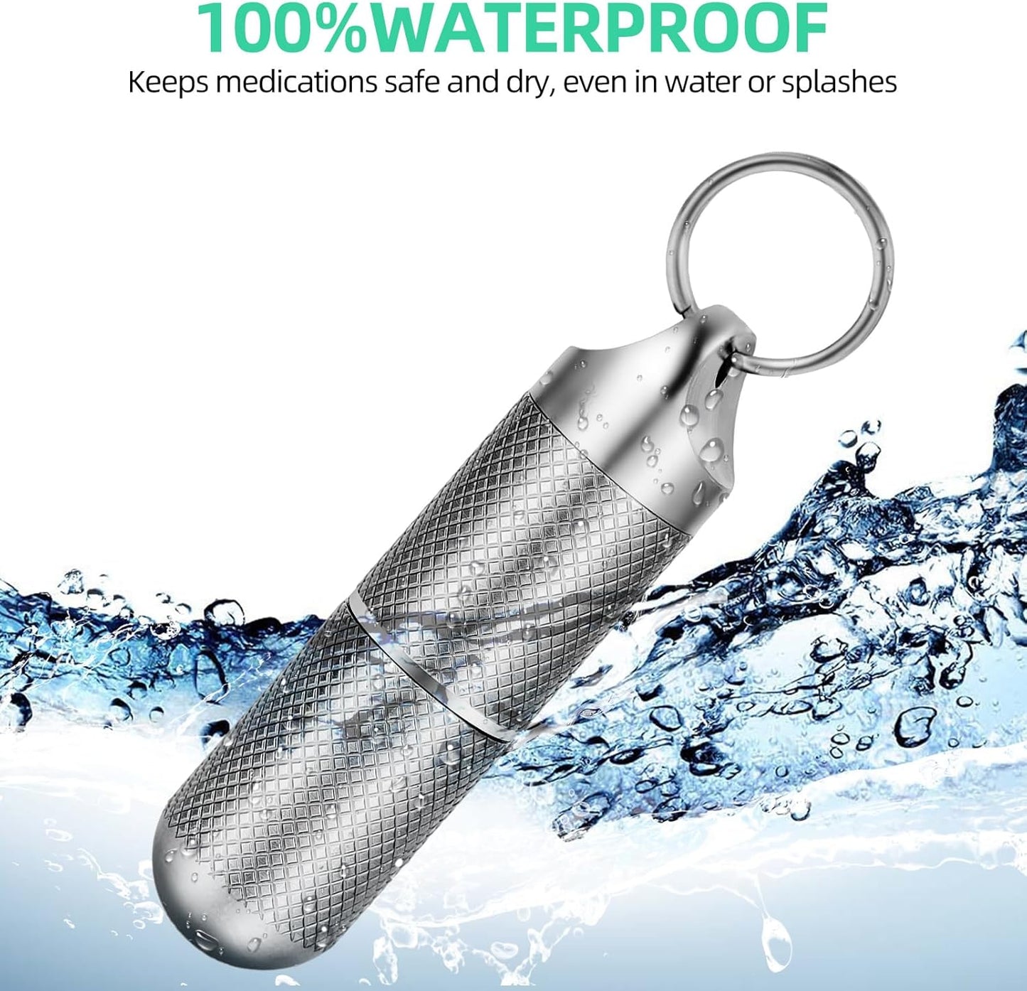 Titanium Keychain Pill Holder Waterproof Lightweight Portable Pocket Mini Pill Case for Emergency Medicine Travel Fits Daily Purse Wallet Small Pill Box Containers (Medium（2 Separate Compartments）)