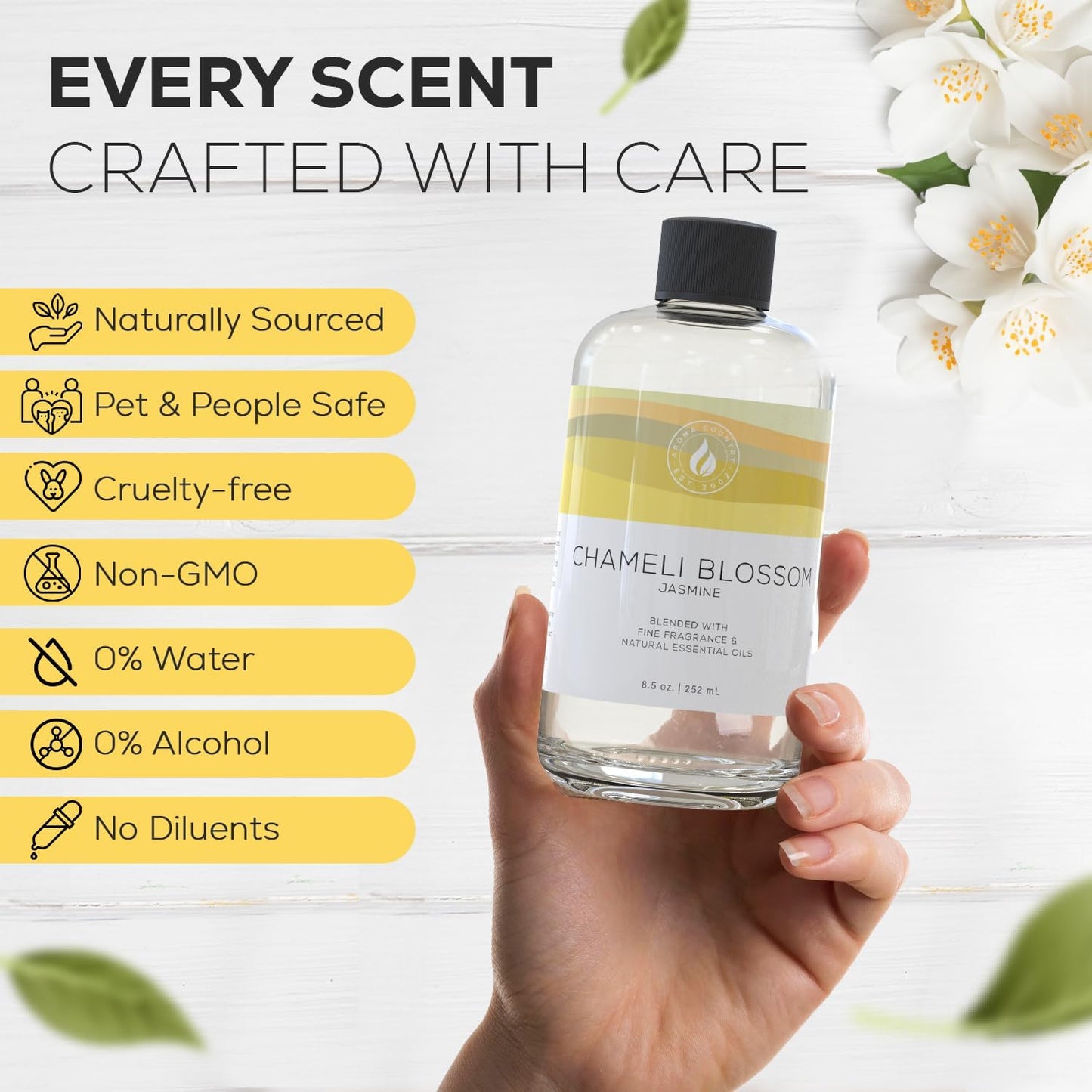 Aroma Country Chameli Blossom Diffuser Oil - Luxury Essential Oils for Diffuser Refill & Air Freshener Room Spray - Long-Lasting & Natural Home Fragrance, Jasmine Scented Oil (8.5 Fl. oz)