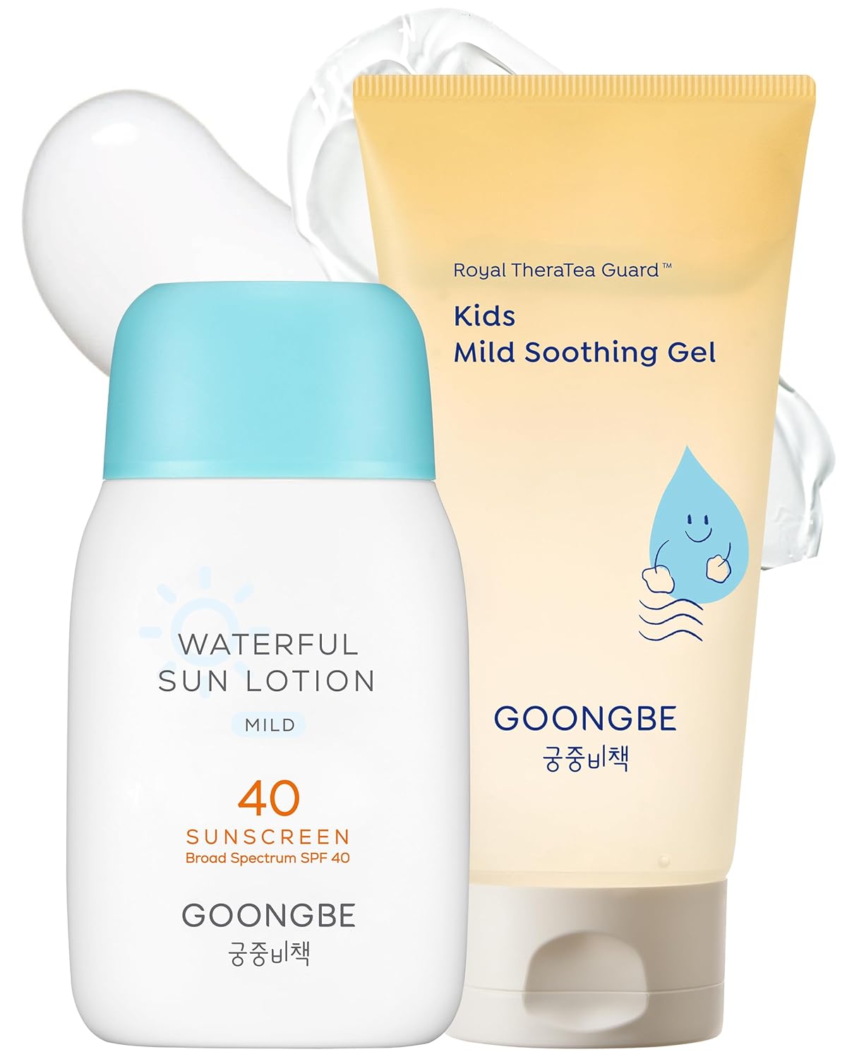 Baby Kids Waterful Sun Lotion SPF 40 & Mild Soothing Gel - Zinc Oxide Mineral Sunscreen & After Sun Relief - Korean Skincare for Sensitive Skin - Vegan Hypoallergenic, 2.82oz & 5.07oz