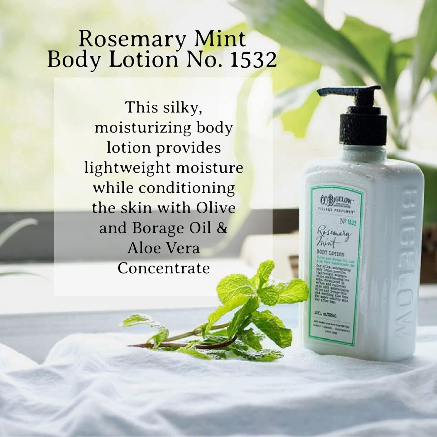 C.O. Bigelow Rosemary Mint Body Lotion, Village Perfumer Moisturizing Body Lotion with Aloe Vera, Borage Oil & Olive Oil, 10 Fl Oz