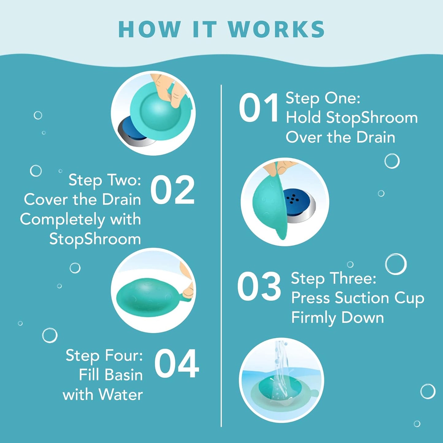 StopShroom STBLU232 Universal Stopper Plug Cover for Bathtub, Bathroom and Kitchen Drains, Aqua