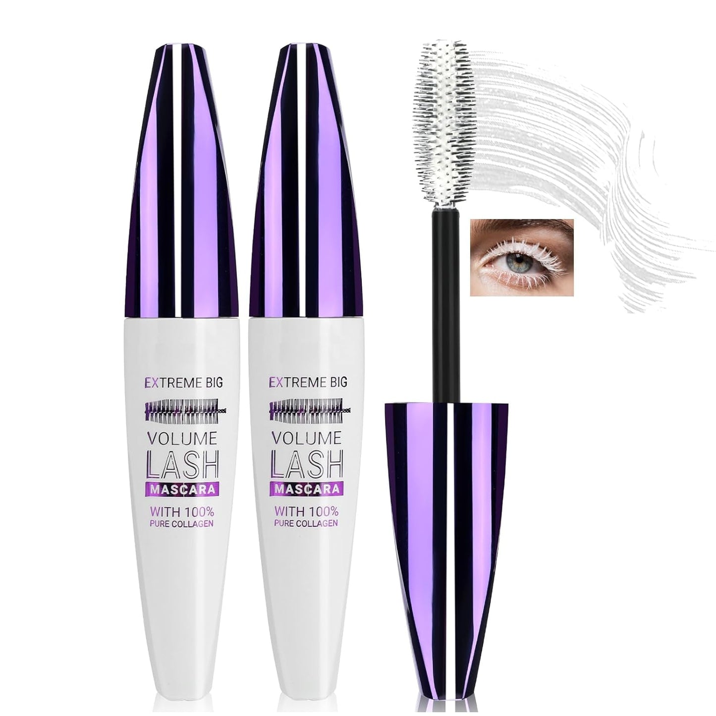 2PCS White Mascara for Eyelashes, 5D Colored Mascara 【Waterproof】【Natural Curling】【Lengthening Curling rimel de pestañas Volume】for Women Eye Makeup Cosplay & Parties