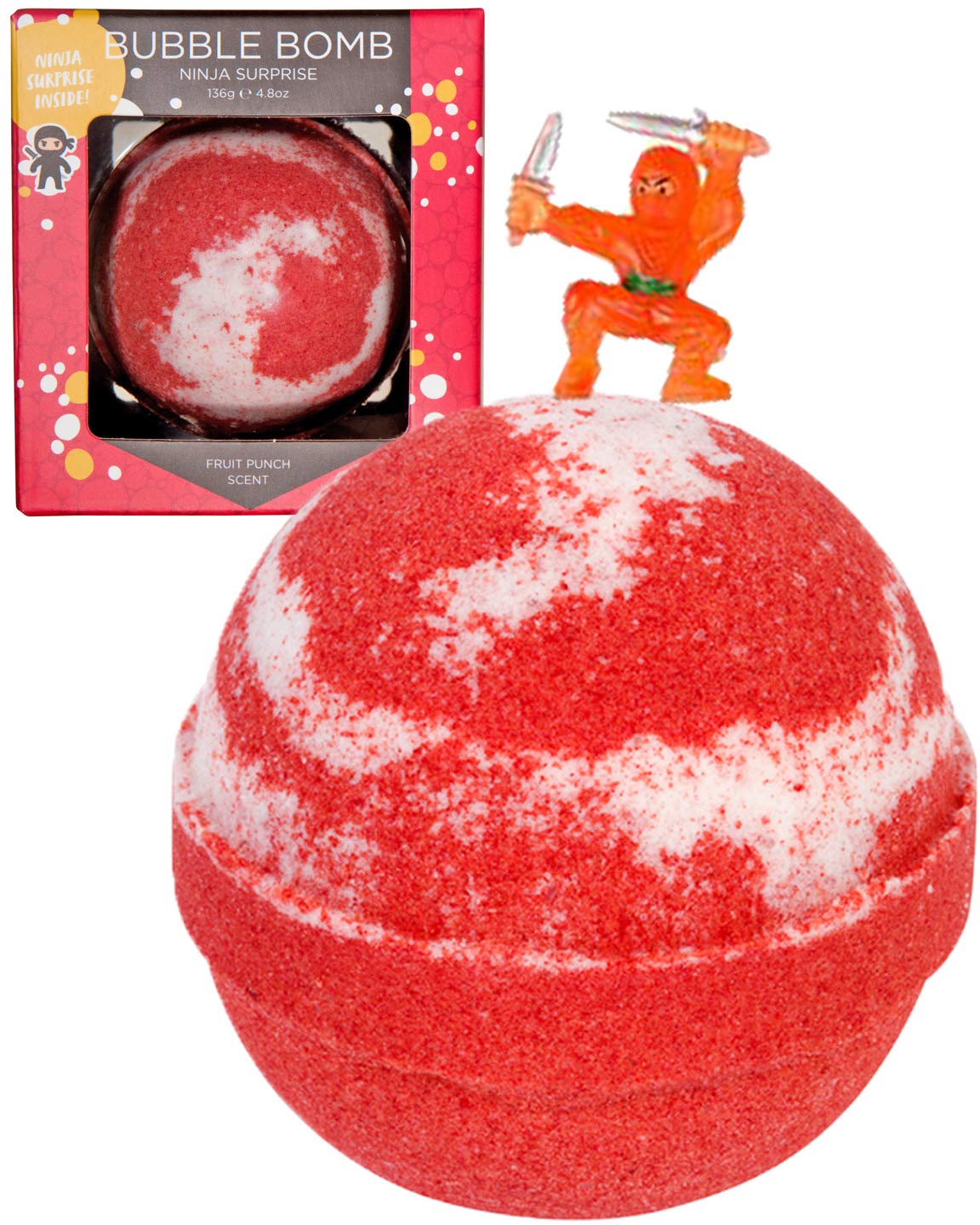 Ninja Bath Bombs for Kids with Surprise Toy Inside - Large Red Bubble Bomb and Fizzies, Gentle and Safe, USA Made - Ideal Gift for Boys and Girls by Two Sisters