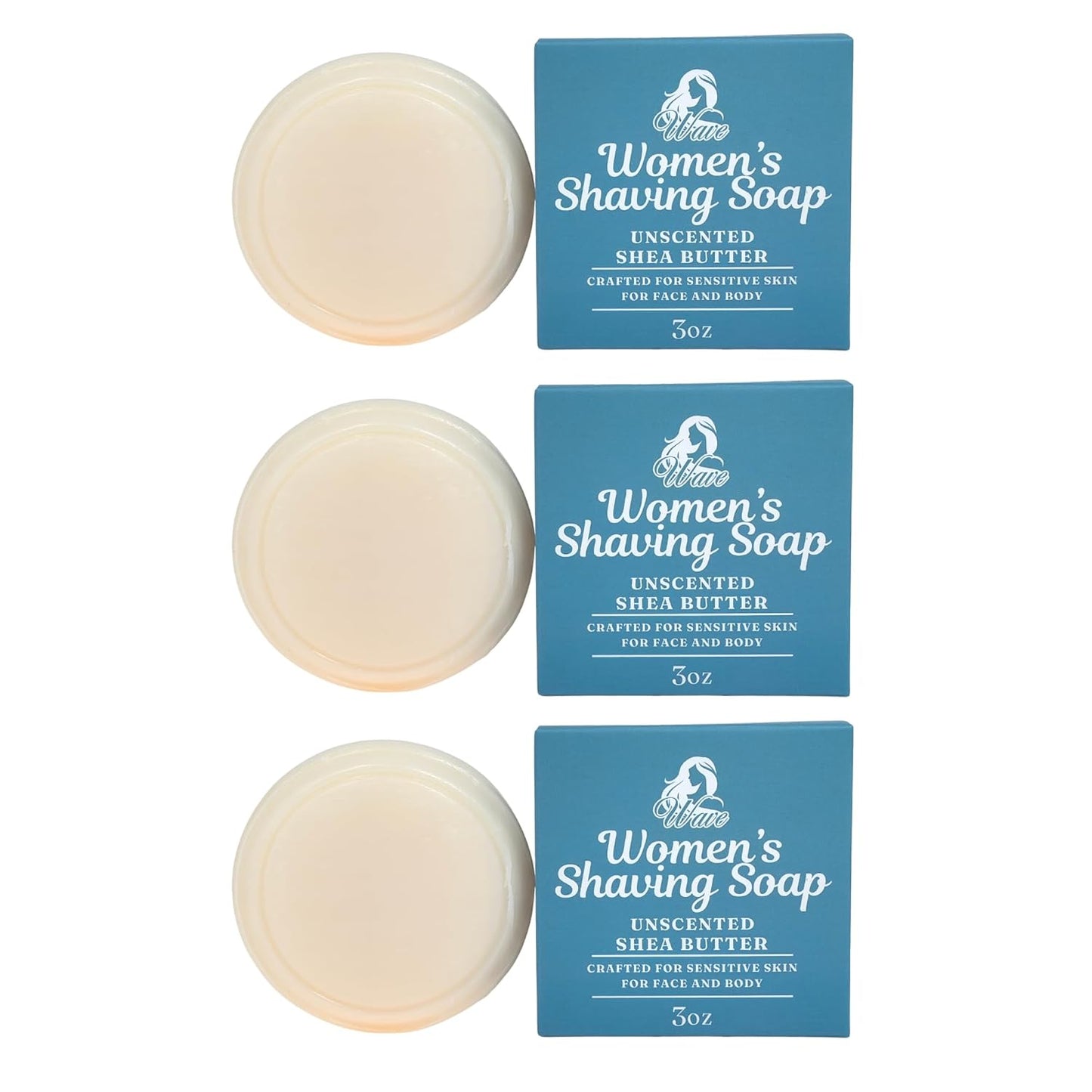 All Natural Shave Soap Set, Fragrance Free Shaving Soap with Shea Butter for Sensitive Skin (3 Pack) (Pack of 3, Womens Unscented)