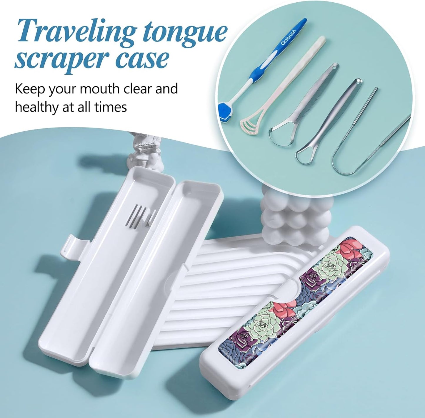 2 Pcs Toothbrush Travel Case - Colorful Pattern, Holder and Covers for Toothbrushes, Includes Tongue Scraper Case