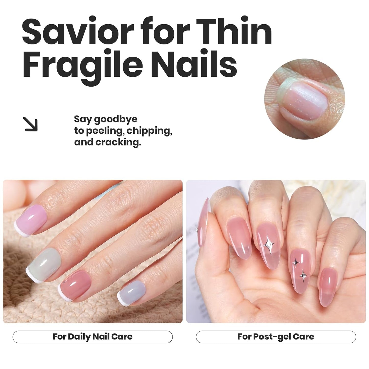 Beetles Jelly Nail Polish Set, 6 Colors Clear Pastel Nail Polish Glitter Pink Dusty Rose Orange Green Blue Purple Long Lasting & Quick Dry Nail Strengthener Polish Gift Sets for Women