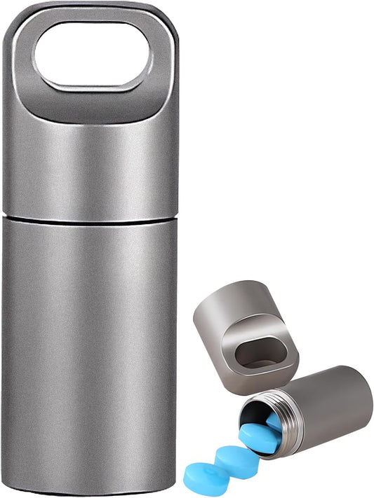 Small Keychain Pill Holder,304 Stainless Steel Portable Pill Case Organizer for Travel,Waterproof Pocket Pill Container Medicine Box for Purse Men (Mini Pill Case), Silver