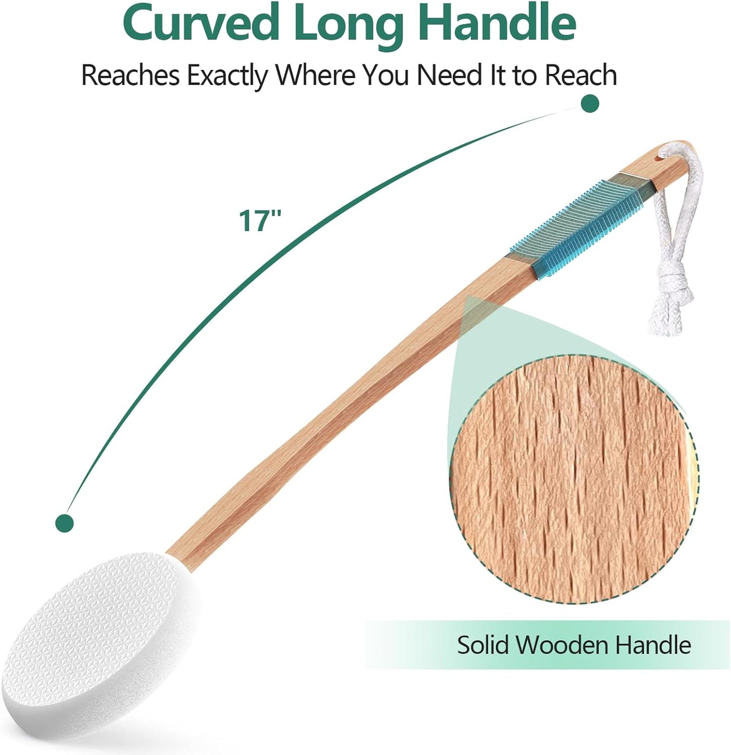 Back Lotion Applicator with 4 Replaceable Pads, Lotion Applicator for Back Self Elderly, Women, Sunscreen Applicator for Cream with 17" Curved Handle Easy to Target Back and Feet, White